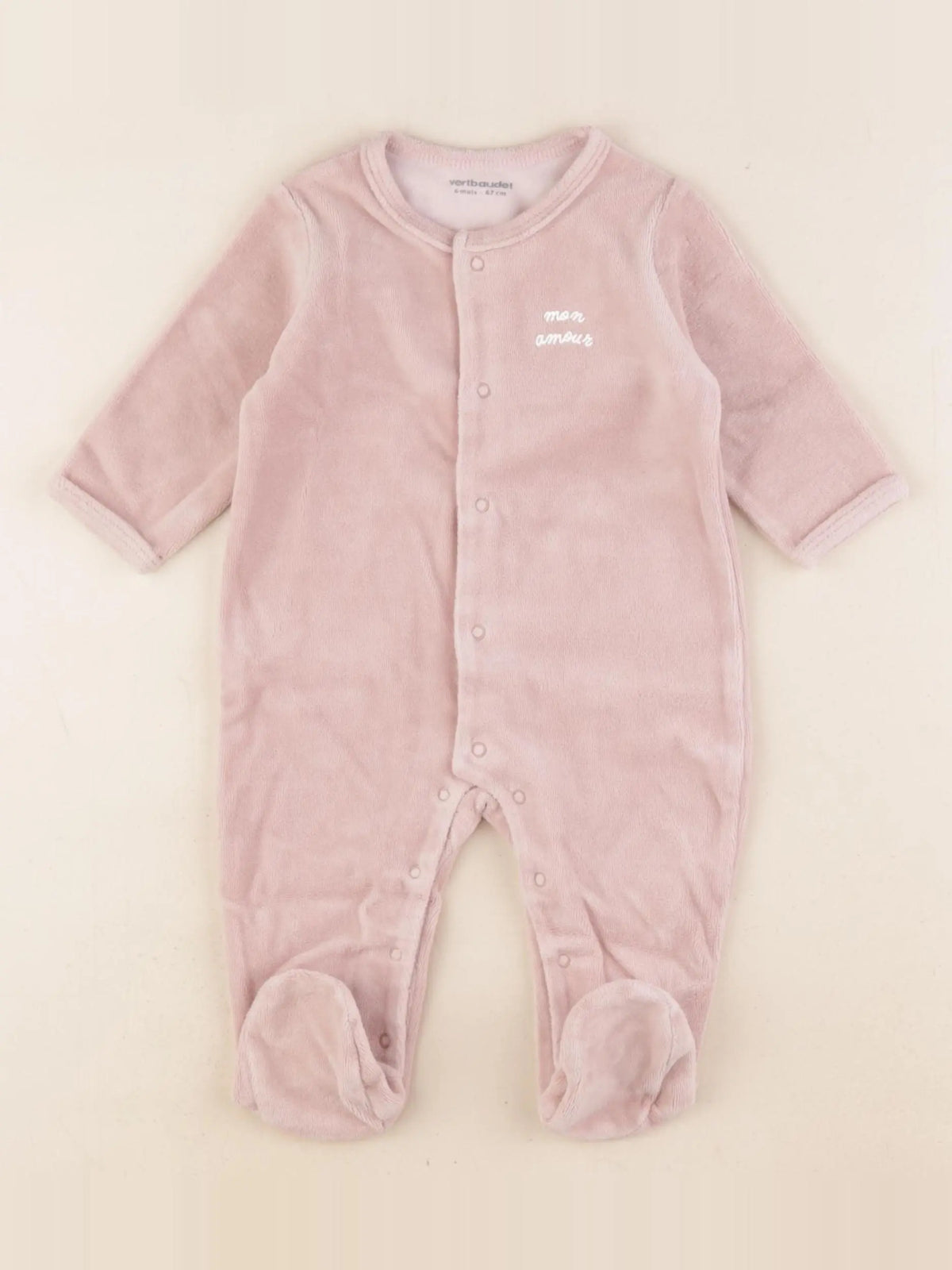 Vertbaudet - pyjama velours rose - 6 mois