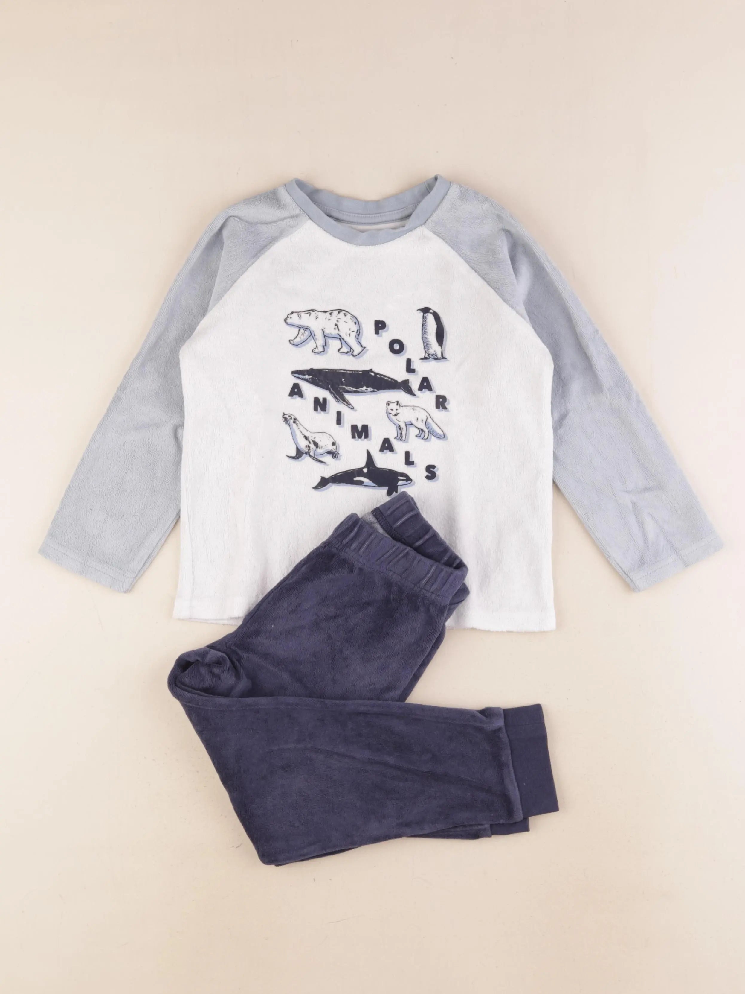 Vertbaudet - pyjama velours bleu, blanc - 4 ans