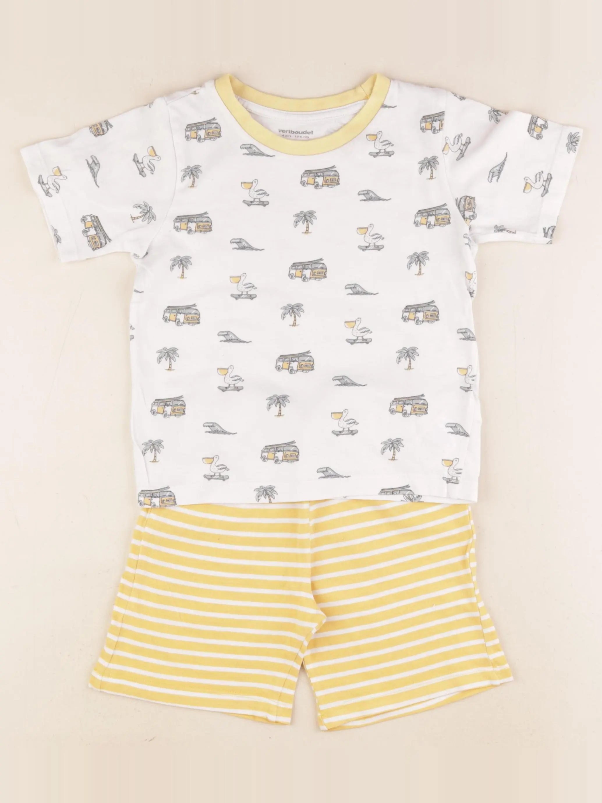 Vertbaudet - pyjama coton beige, jaune - 4 ans