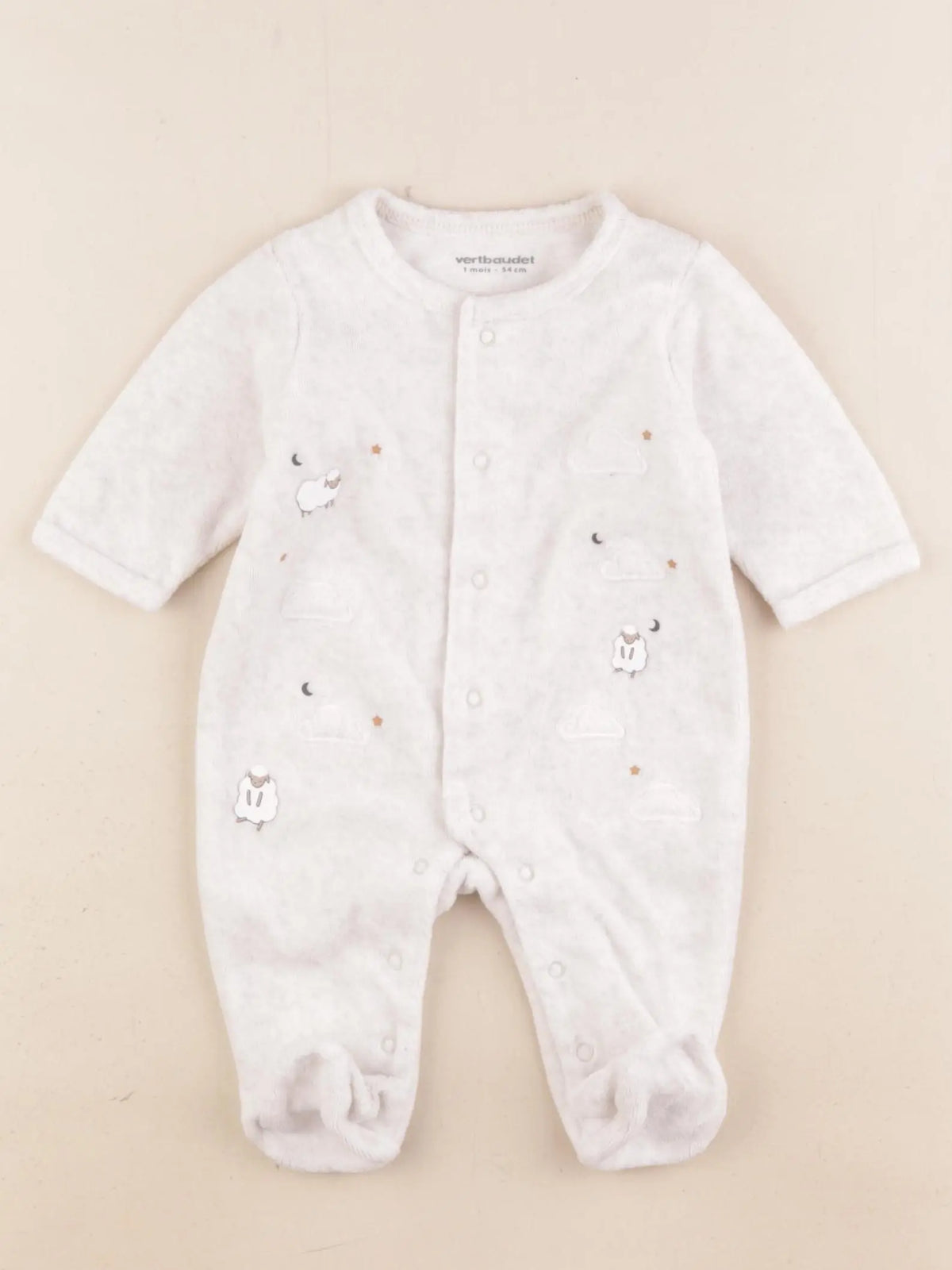 Vertbaudet - pyjama velours gris - 1 mois
