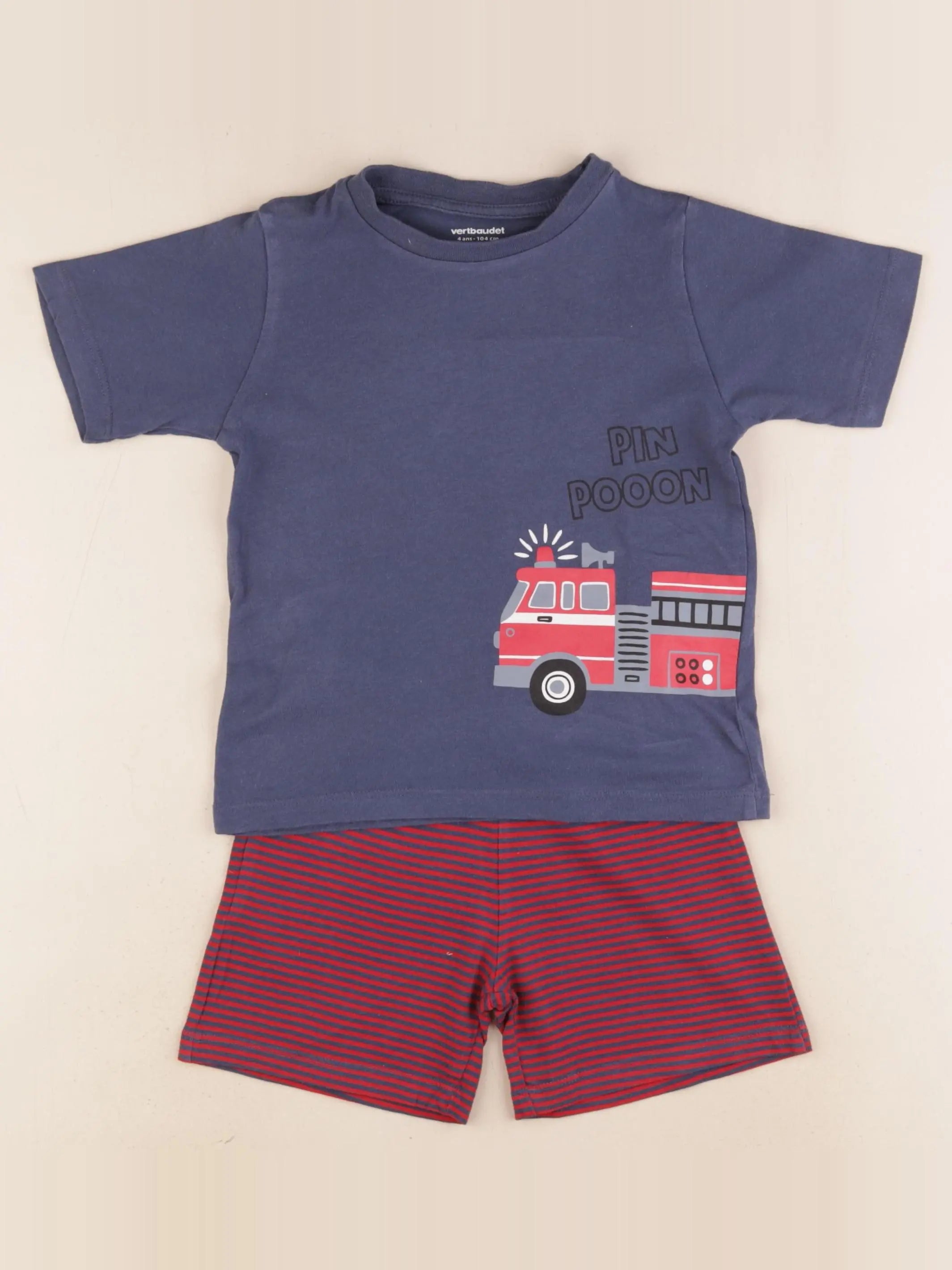 Vertbaudet - pyjama coton bleu, rouge - 4 ans