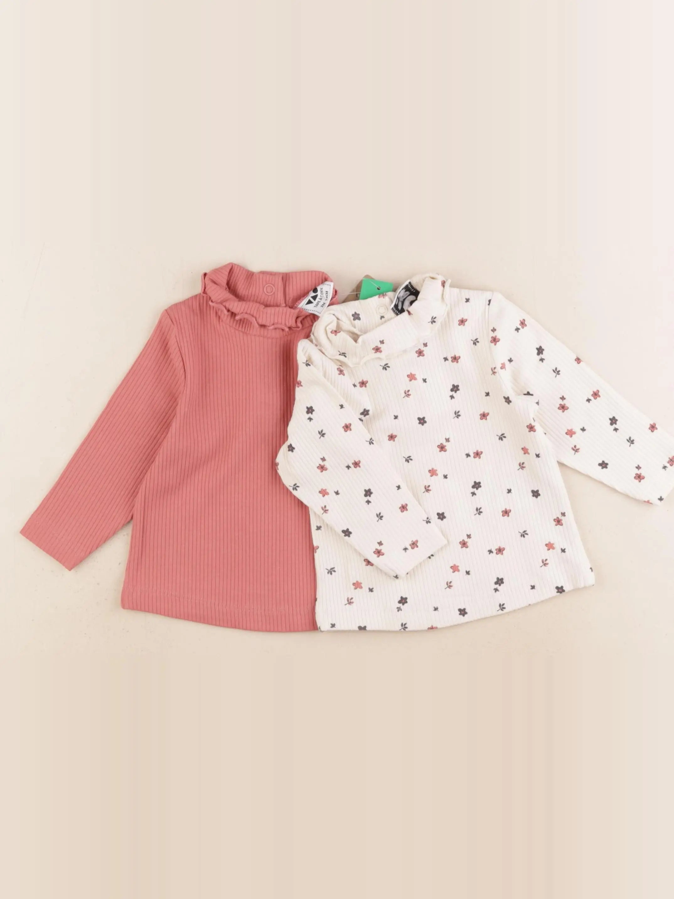Tape à l'oeil - lot de 2 sous pull rose, beige - 3 mois