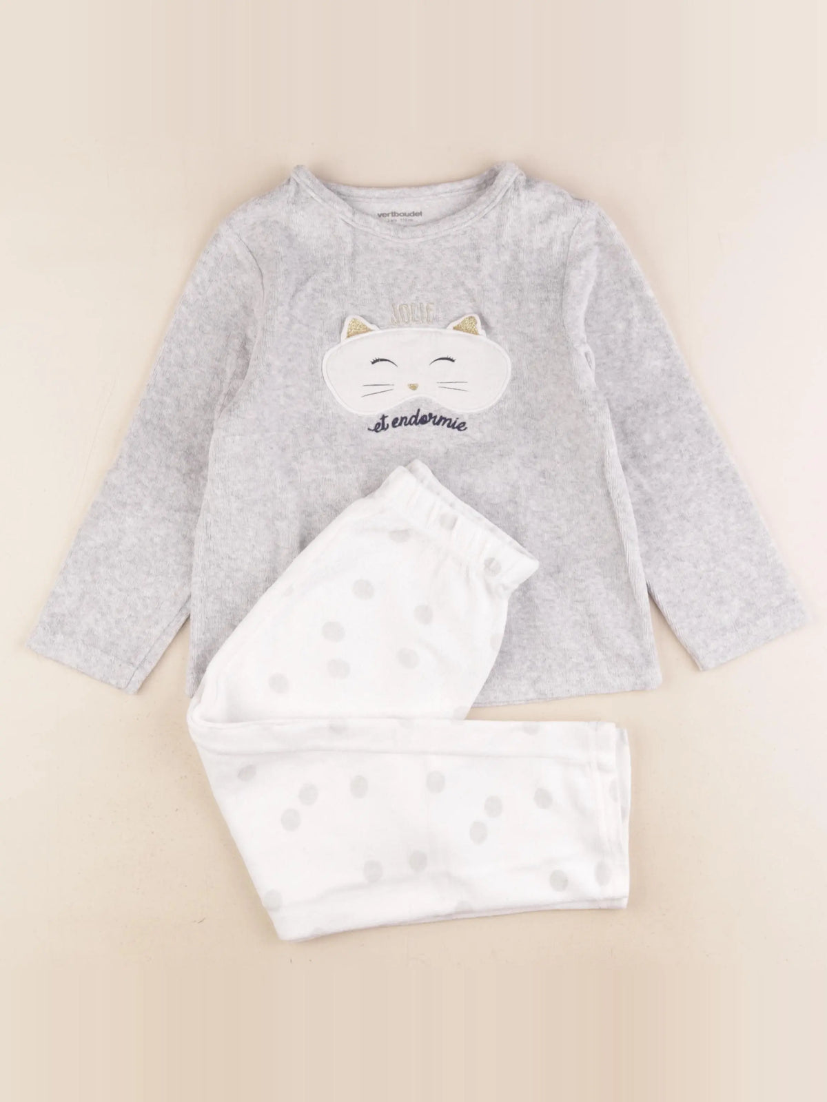 Vertbaudet - pyjama velours gris, blanc - 5 ans