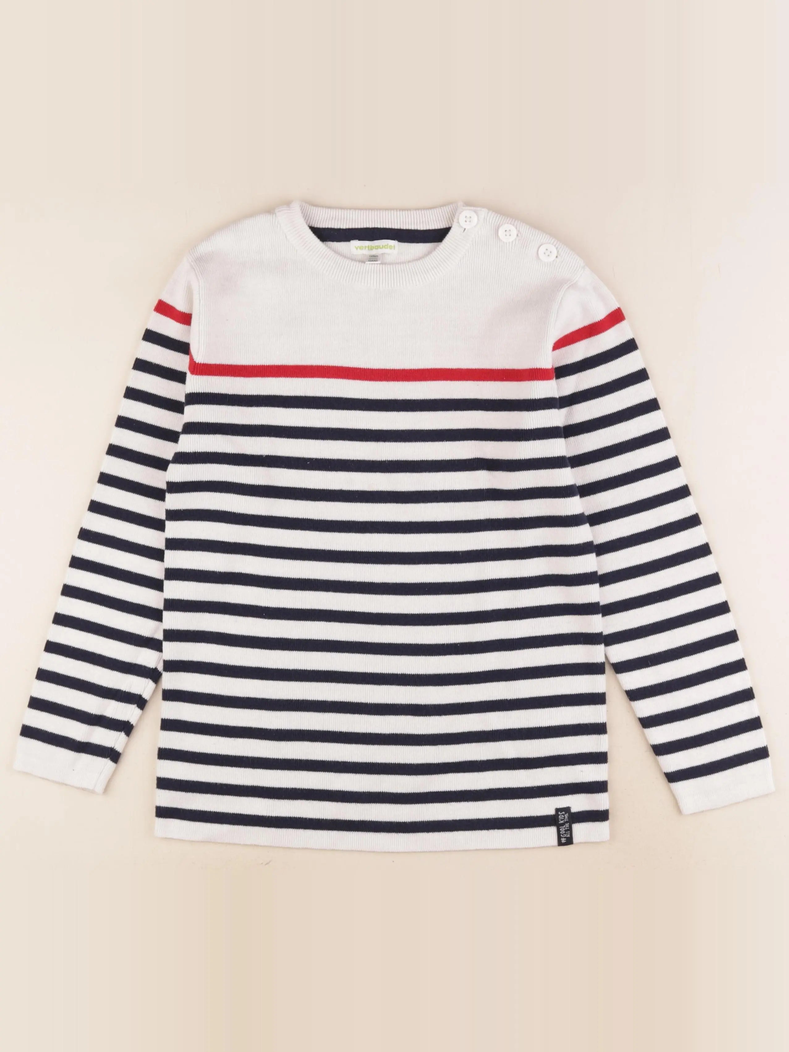 Vertbaudet - pull blanc, bleu - 10 ans