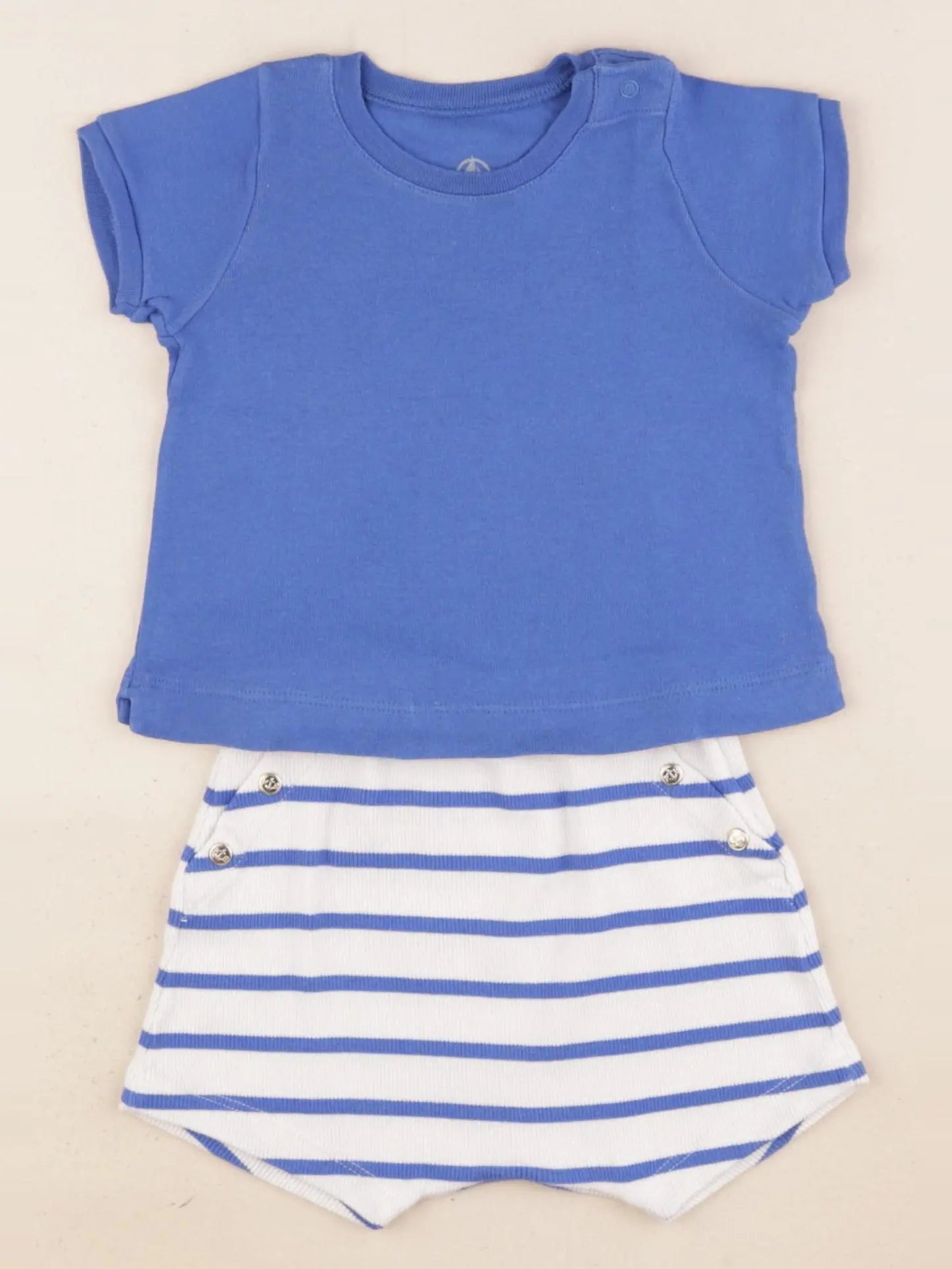 Petit Bateau - ensemble bleu, blanc - 6 mois