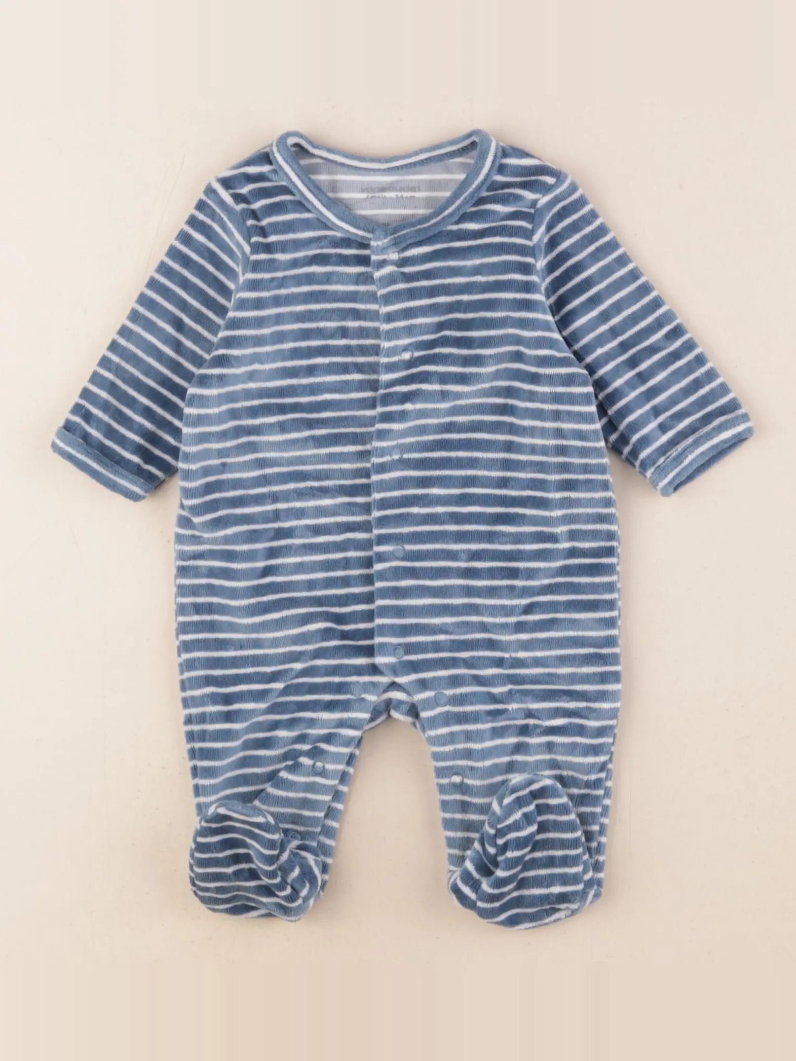 Vertbaudet - pyjama velours bleu, blanc - 1 mois