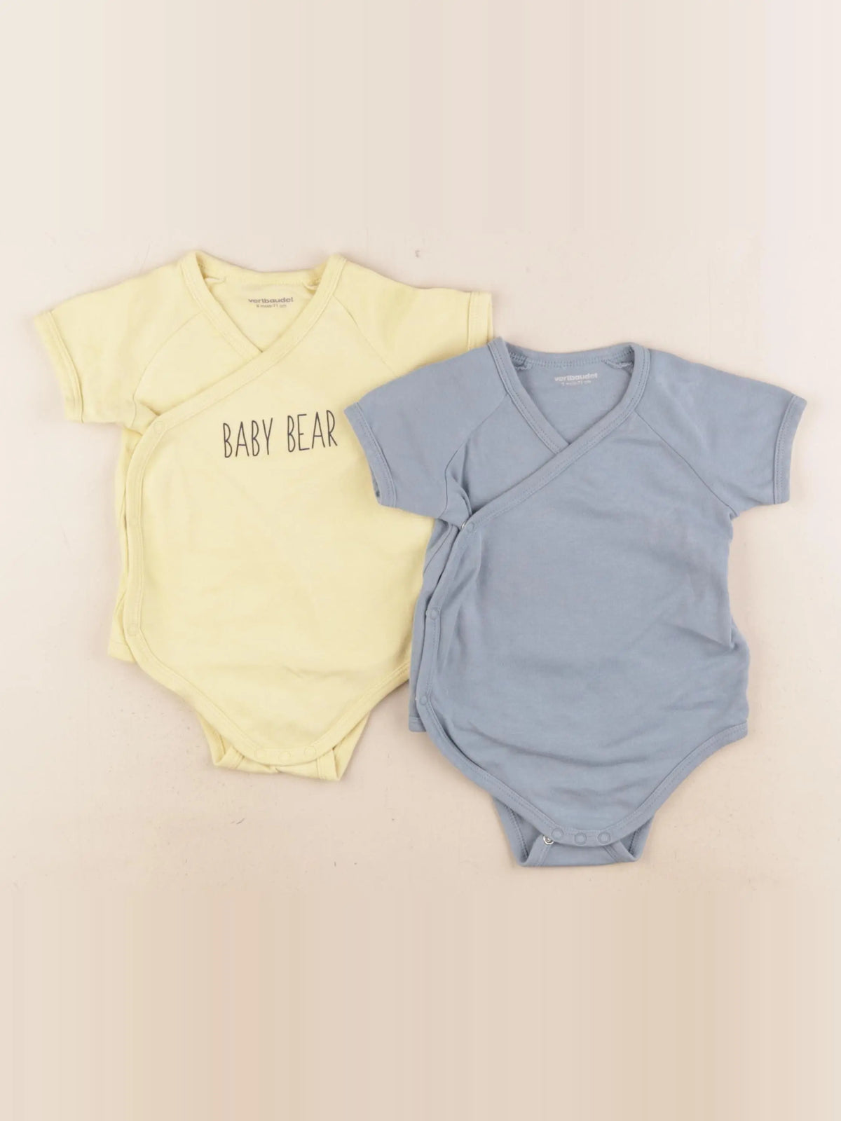 Vertbaudet - lot de 2 bodies en coton bleu, jaune - 9 mois