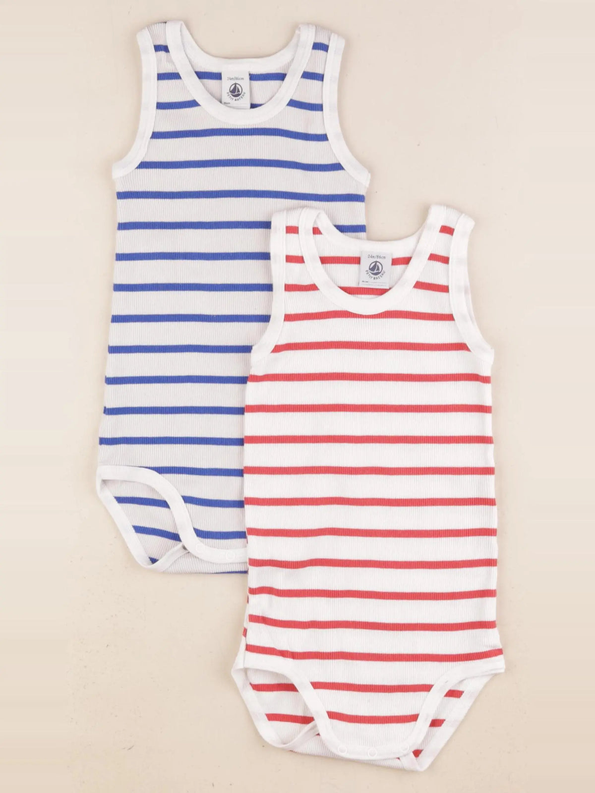 Petit Bateau - lot de 2 bodies en coton bleu, rouge - 24 mois