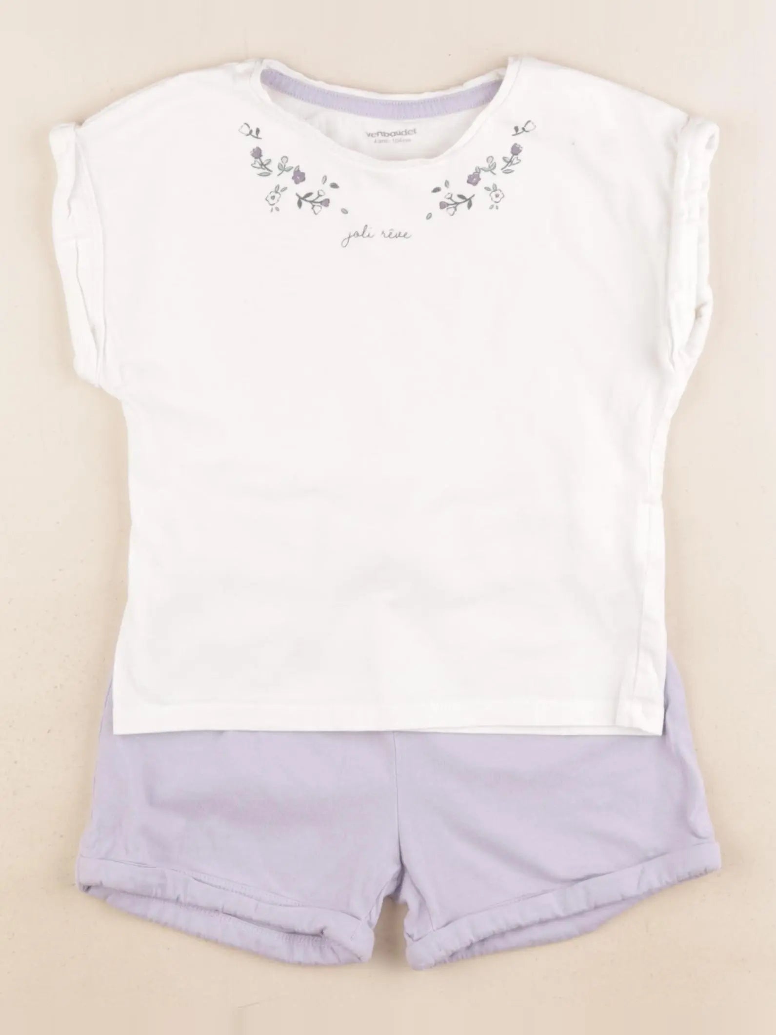 Vertbaudet - pyjama coton violet, blanc - 4 ans