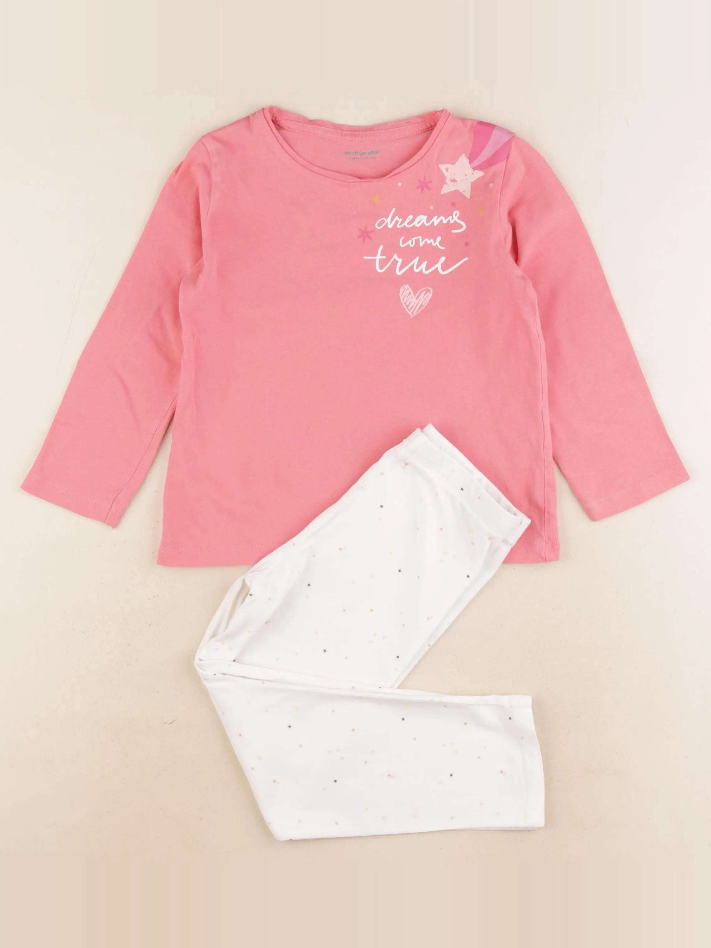 Vertbaudet - pyjama coton rose, blanc - 4 ans