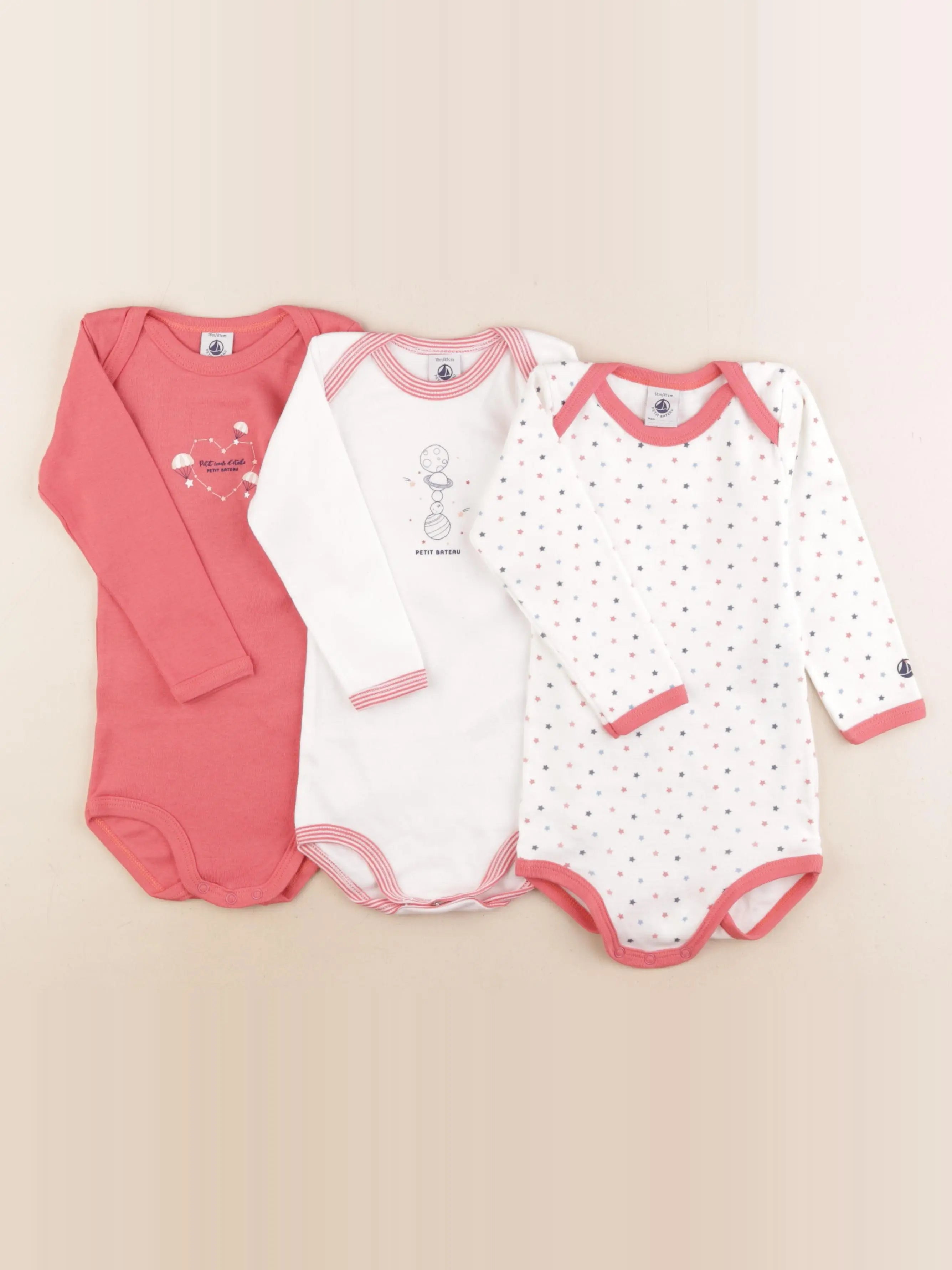 Petit Bateau - lot de 3 bodies en coton multicolore - 18 mois