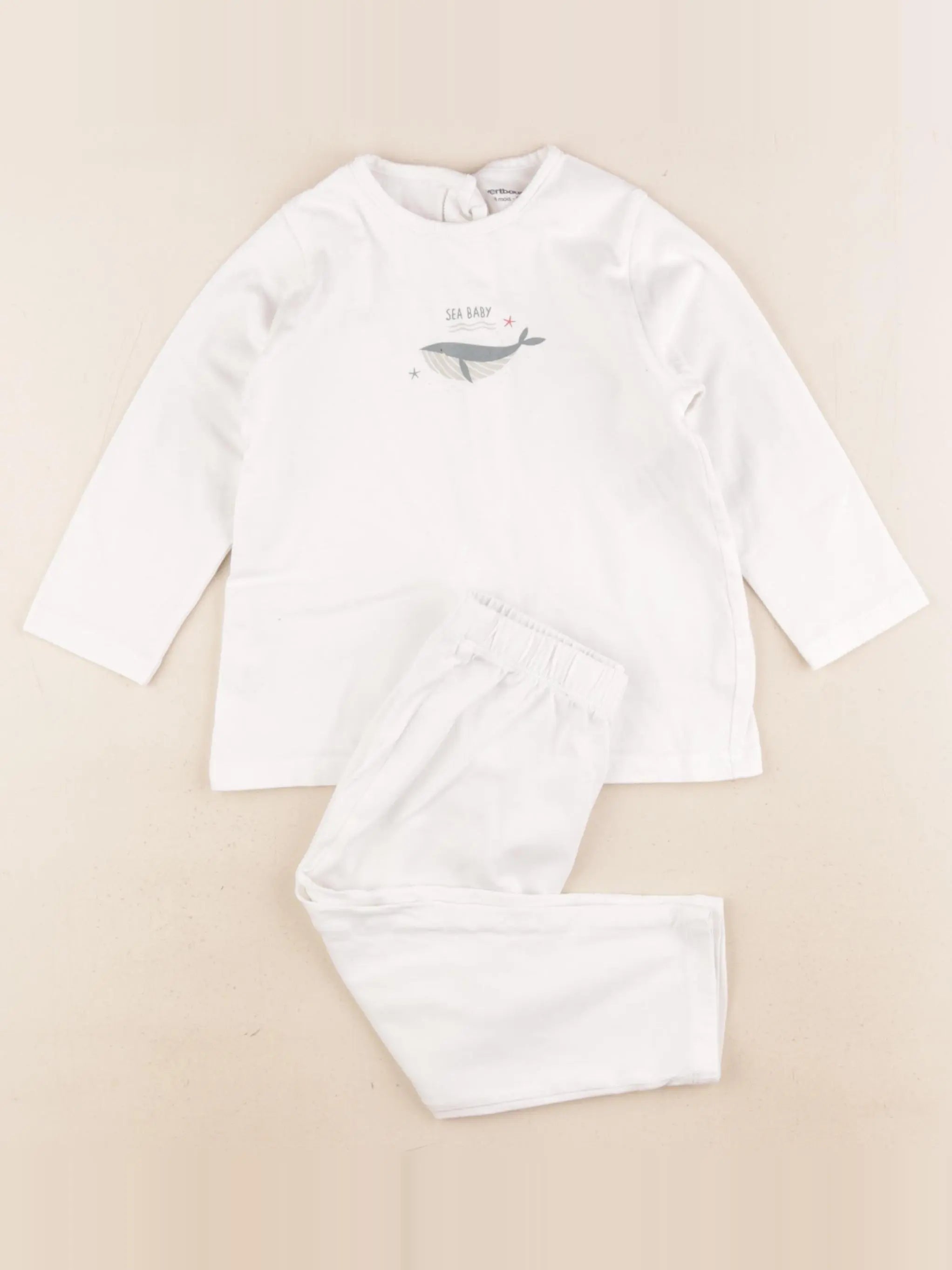 Vertbaudet - pyjama coton blanc - 18 mois