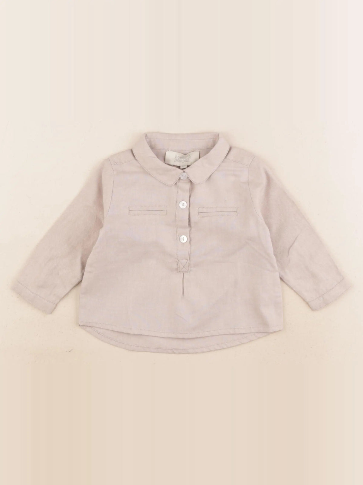 Bonnet à Pompon - chemise beige - 6 mois