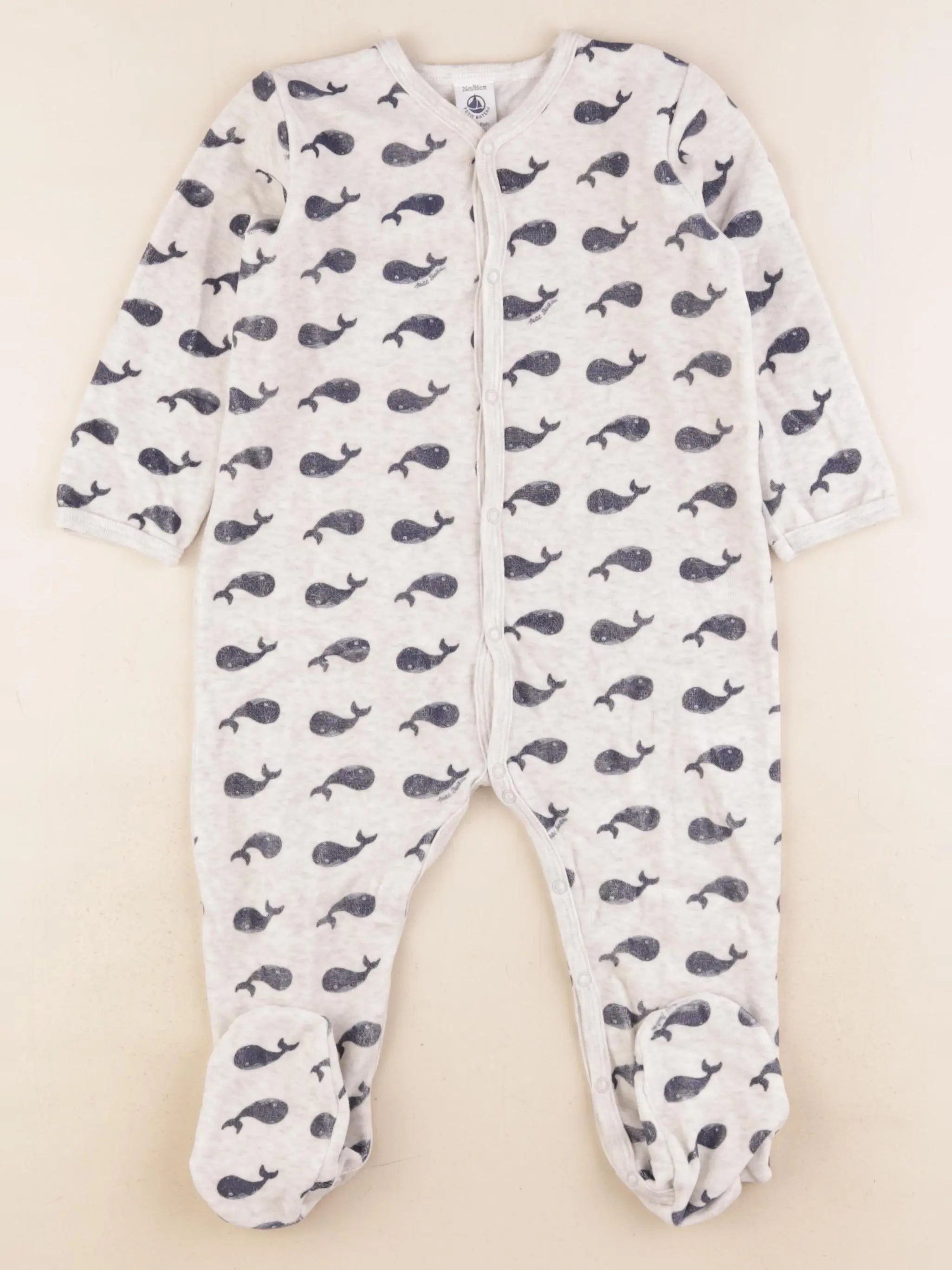 Petit Bateau - pyjama velours bleu, beige - 24 mois