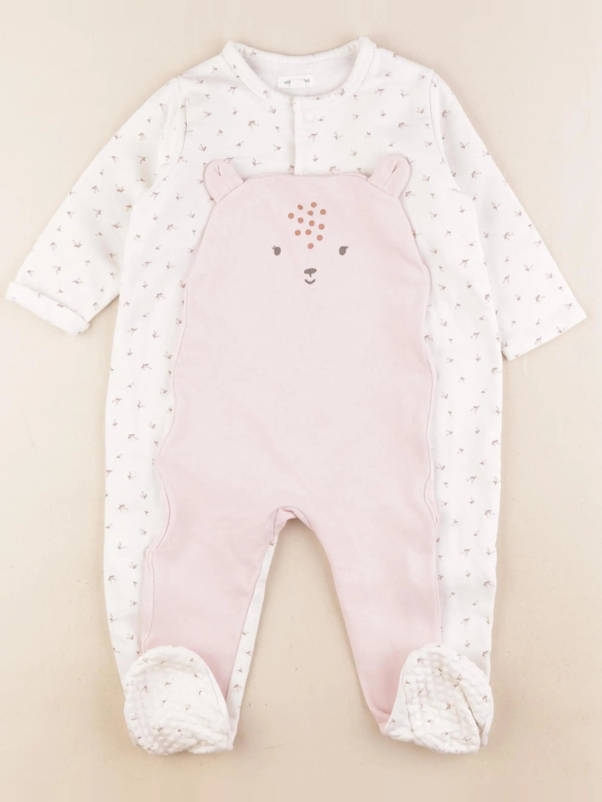 Vertbaudet - pyjama coton beige, rose - 18 mois