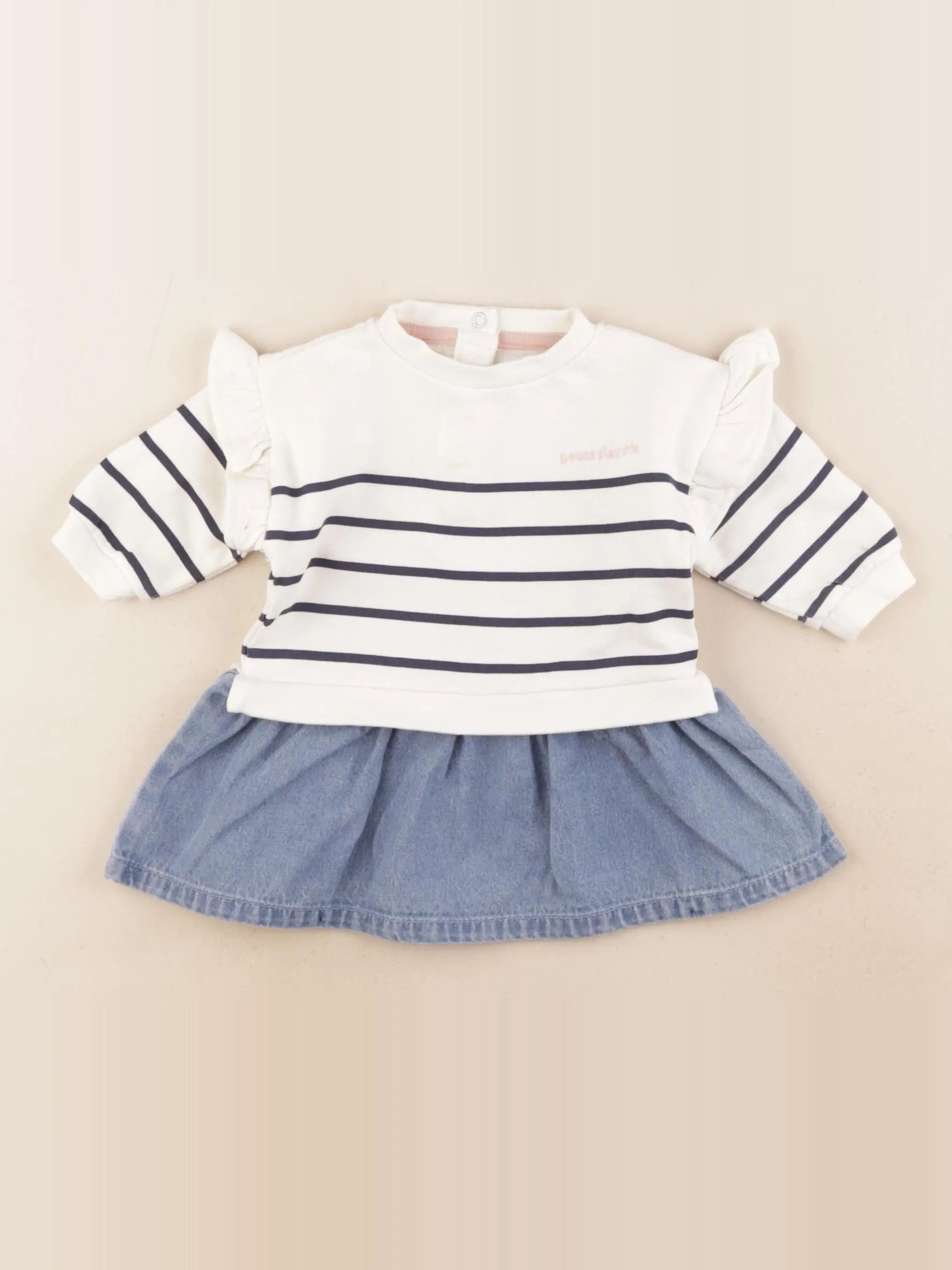 Vertbaudet - robe bleu, blanc - 3 mois