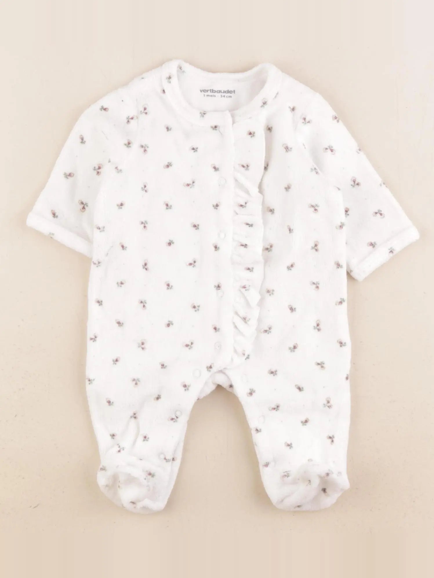 Vertbaudet - pyjama velours blanc - 1 mois