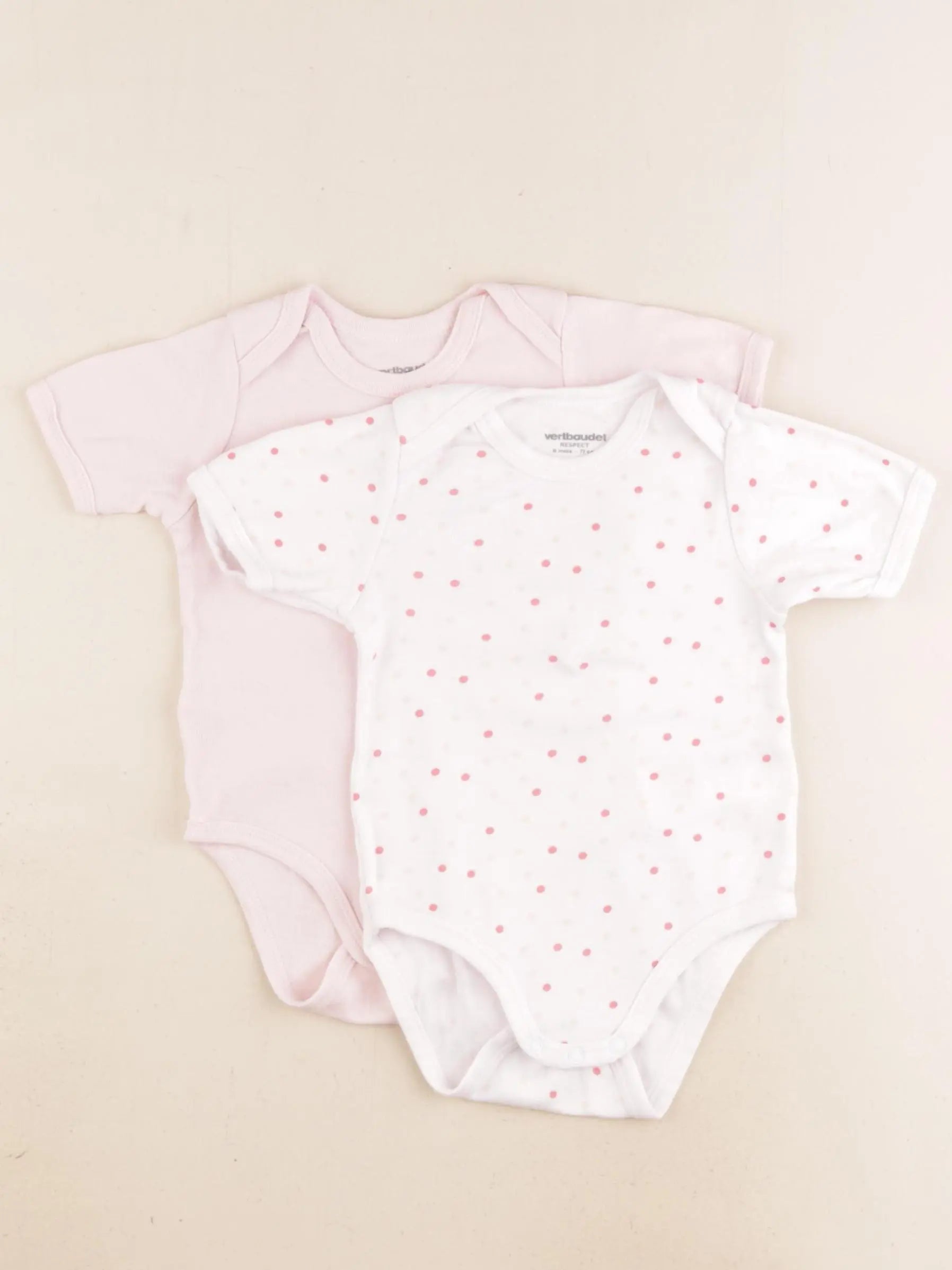Vertbaudet - lot de 2 bodies en coton rose - 9 mois
