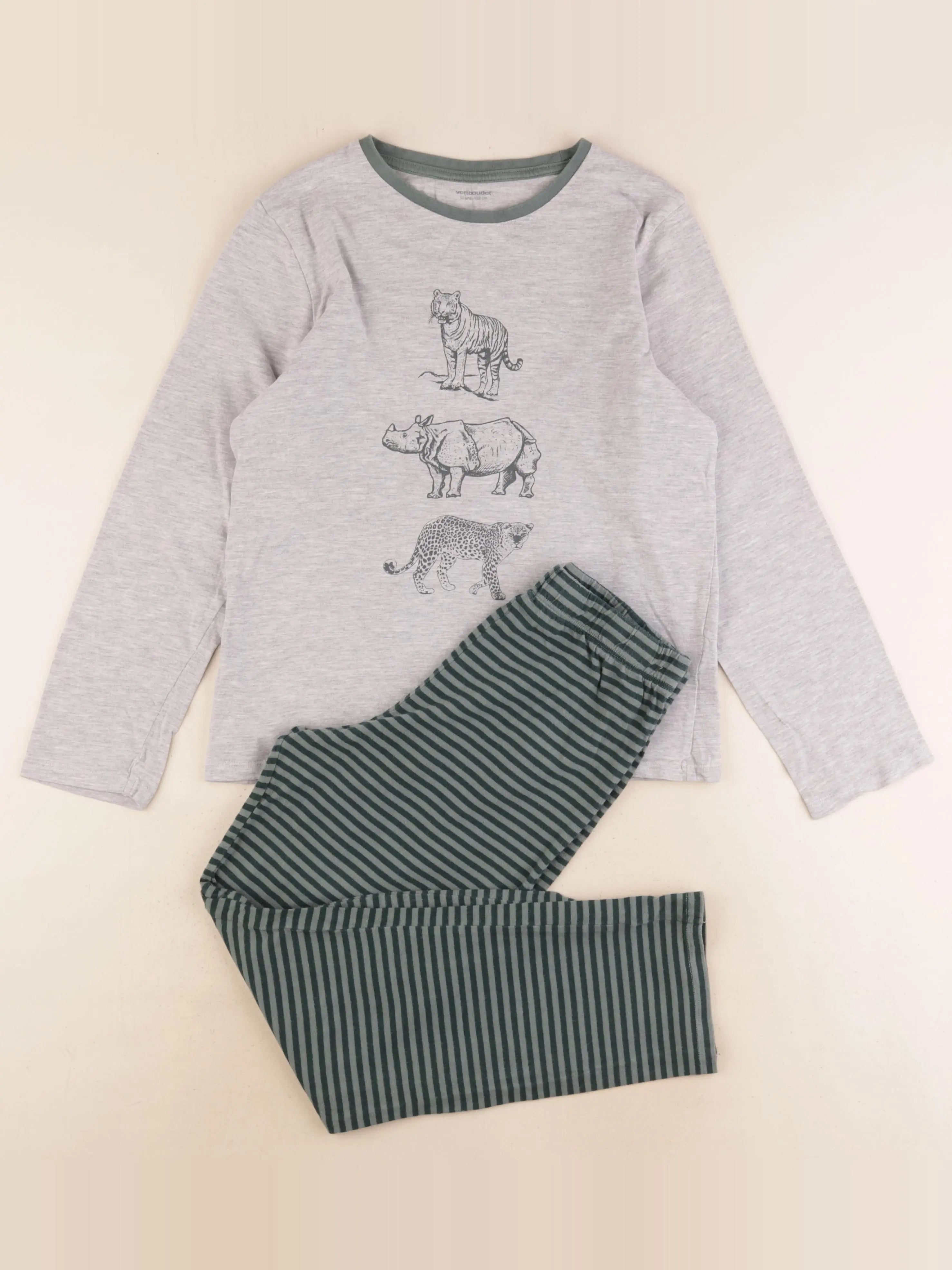 Vertbaudet - pyjama coton gris, vert - 12 ans