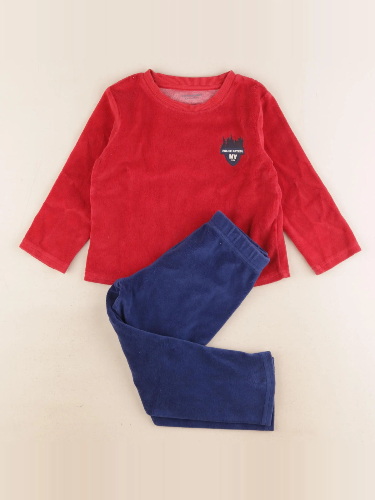 Vertbaudet - pyjama velours bleu, rouge - 3 ans
