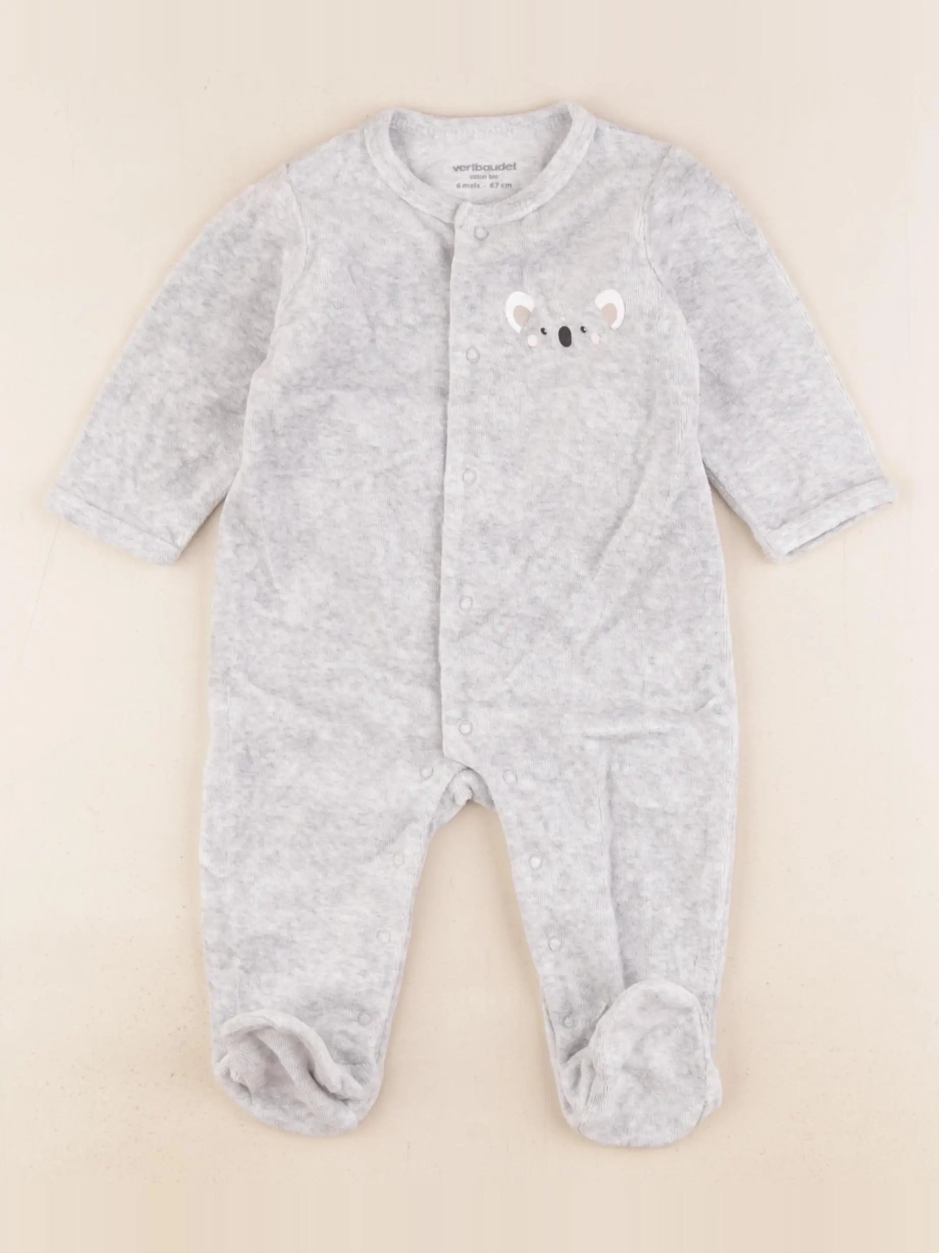 Vertbaudet - pyjama velours gris - 6 mois