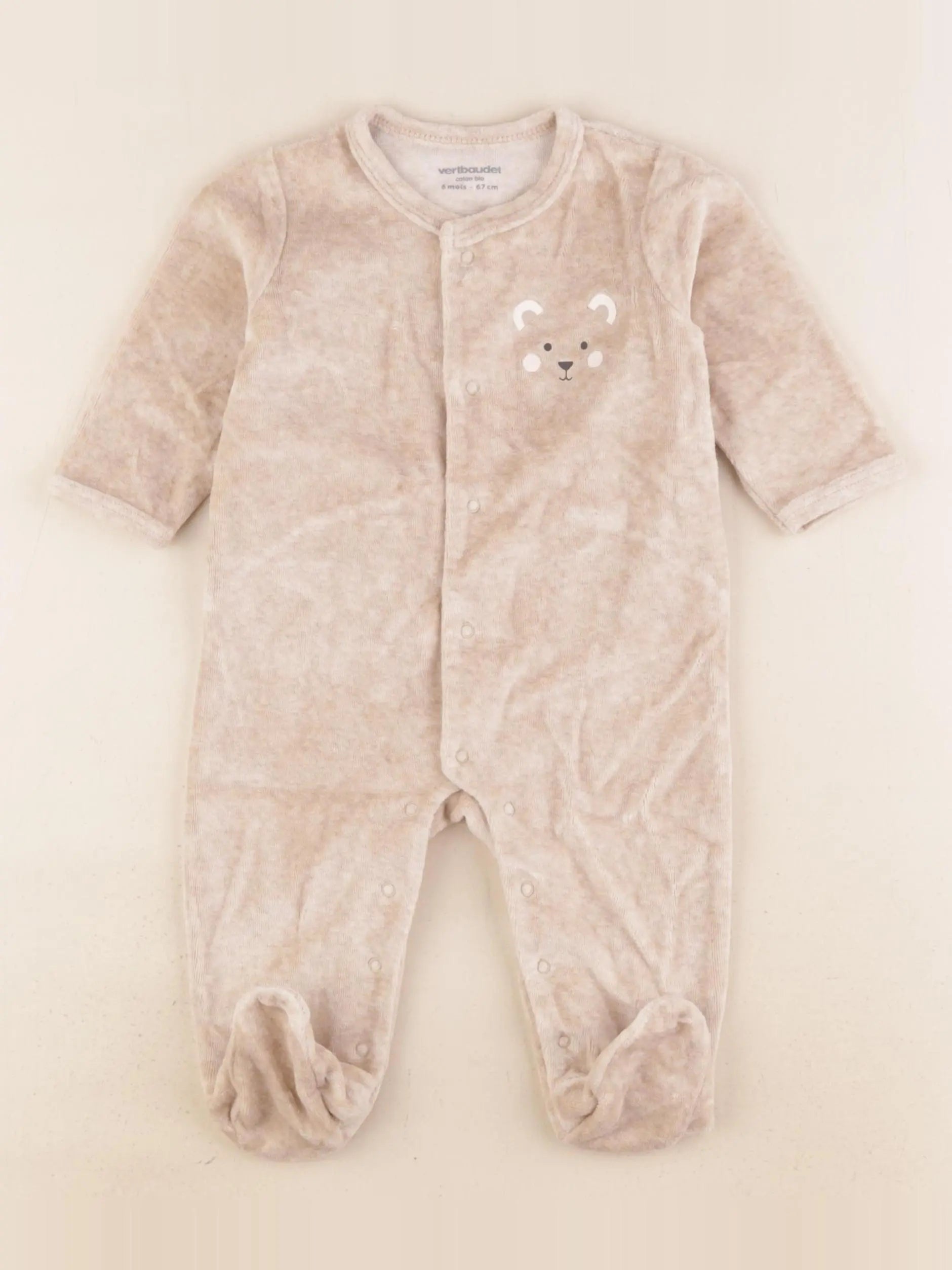 Vertbaudet - pyjama velours marron - 6 mois