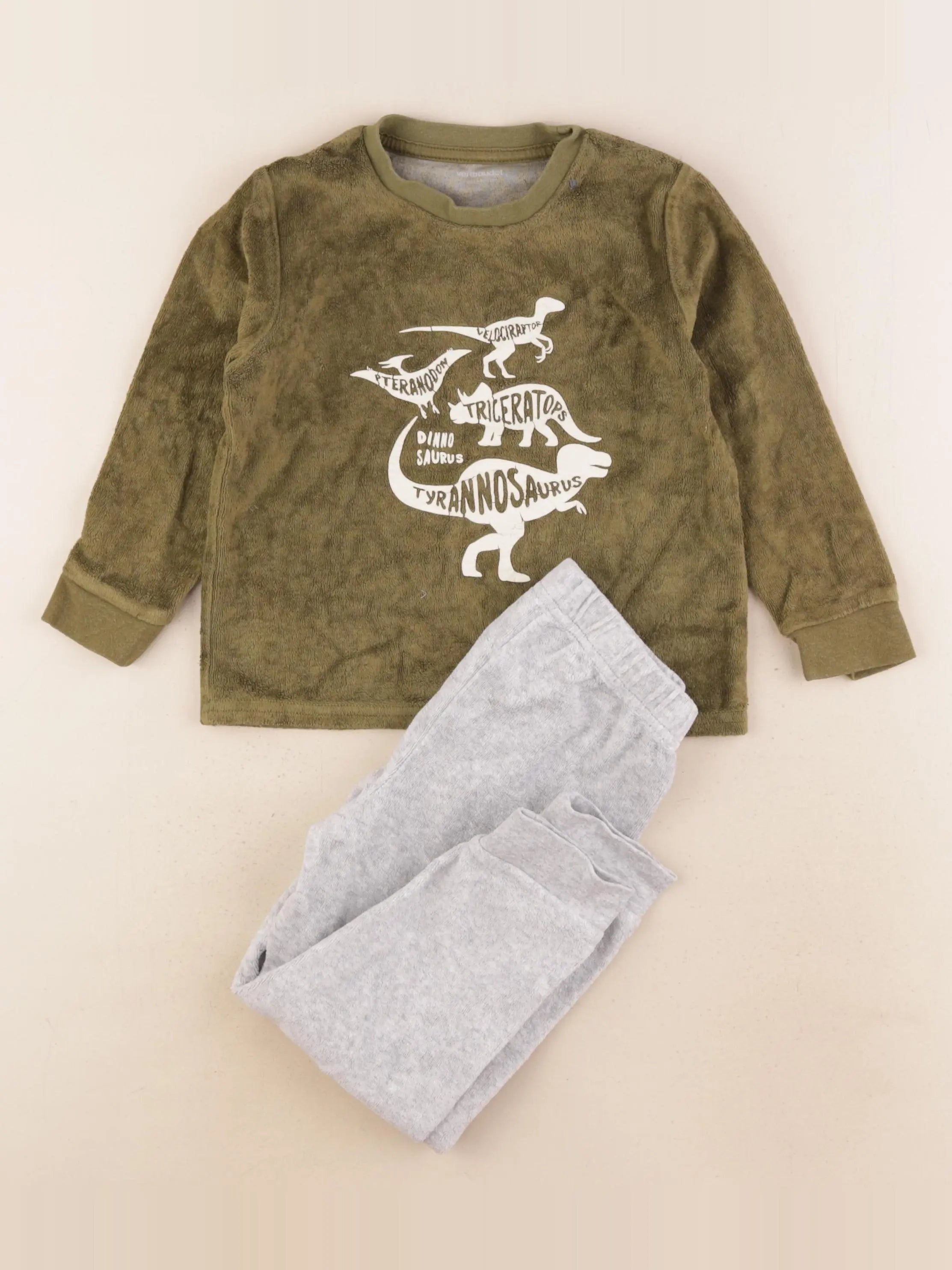 Vertbaudet - pyjama velours gris, vert - 4 ans