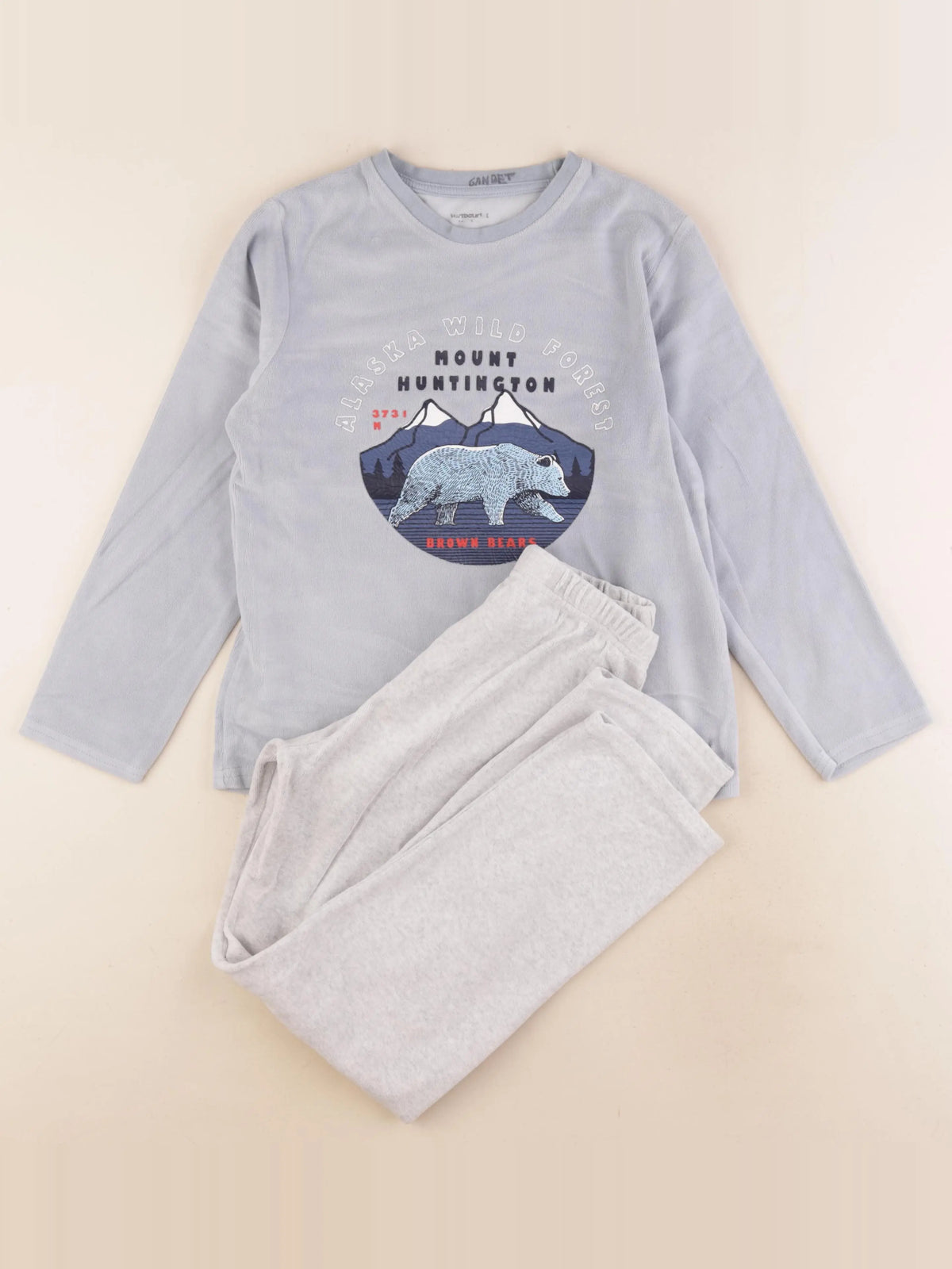 Vertbaudet - pyjama velours bleu, gris - 10 ans