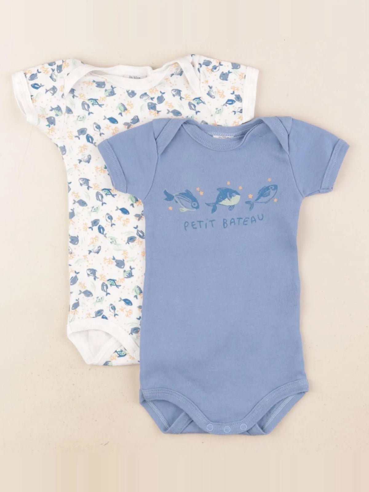 Petit Bateau - lot de 2 bodies en coton coton bleu, blanc - 3 mois