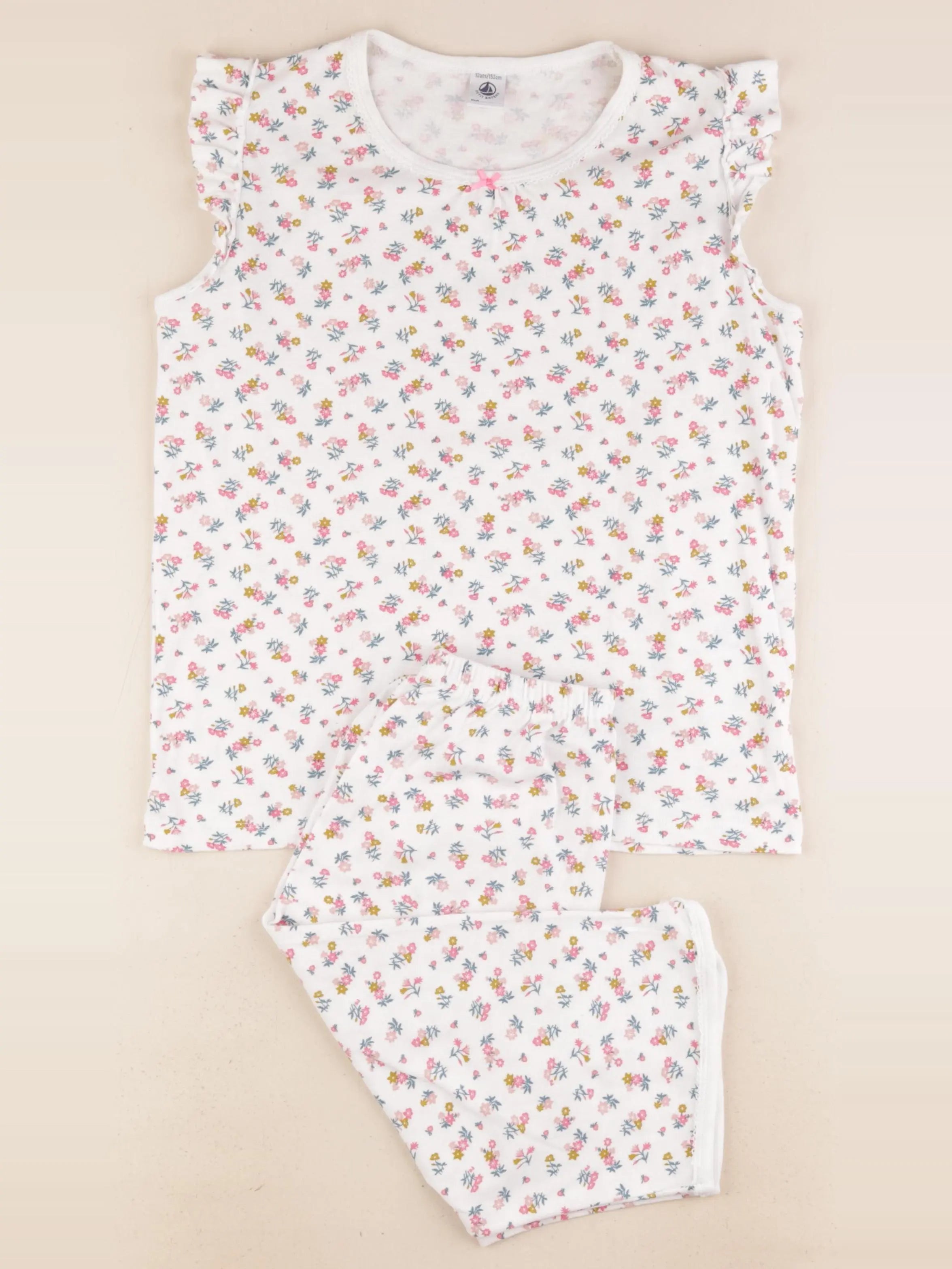 Petit Bateau - pyjama coton blanc, rose - 12 ans