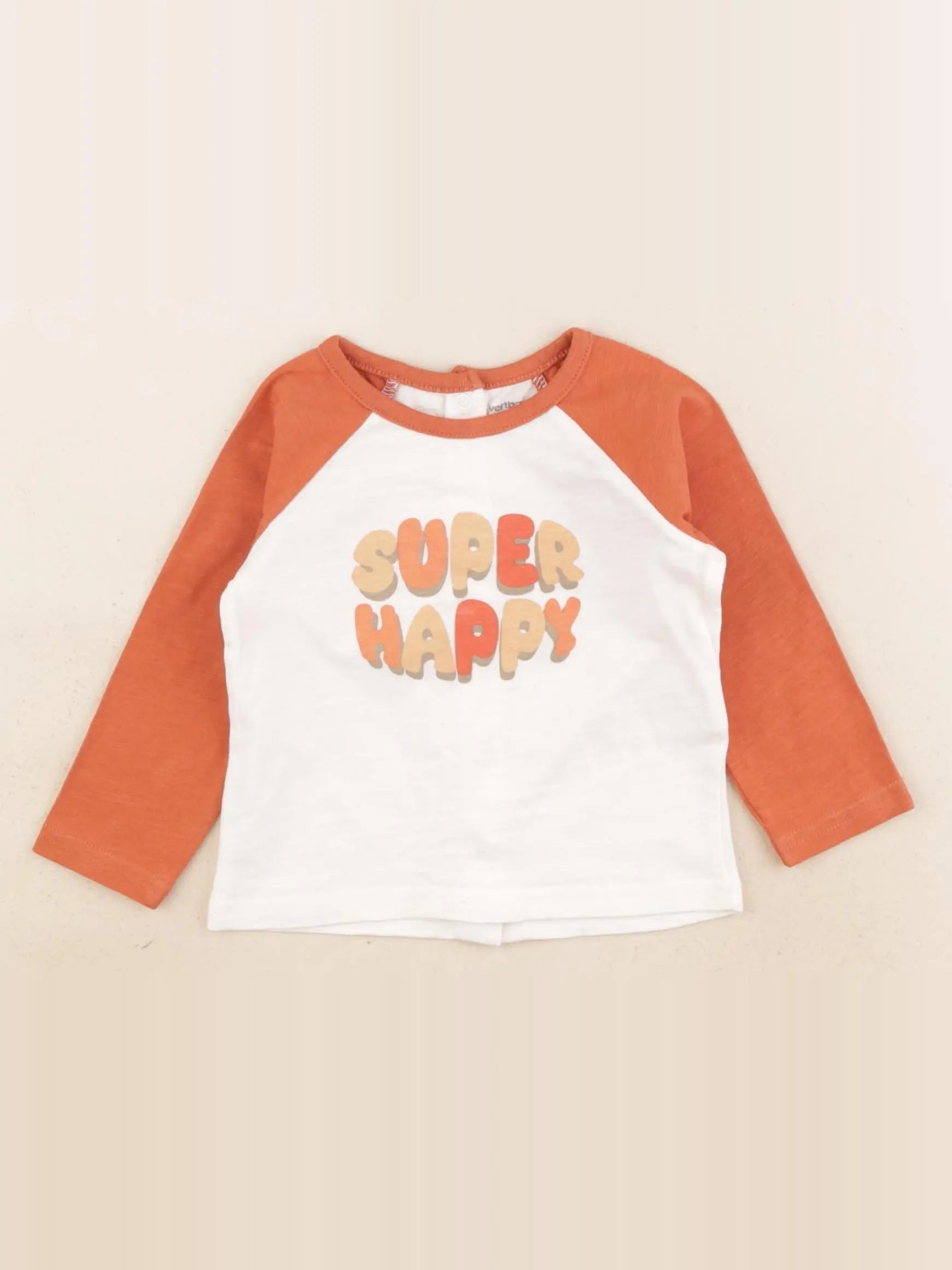 Vertbaudet - tee-shirt blanc, marron - 6 mois