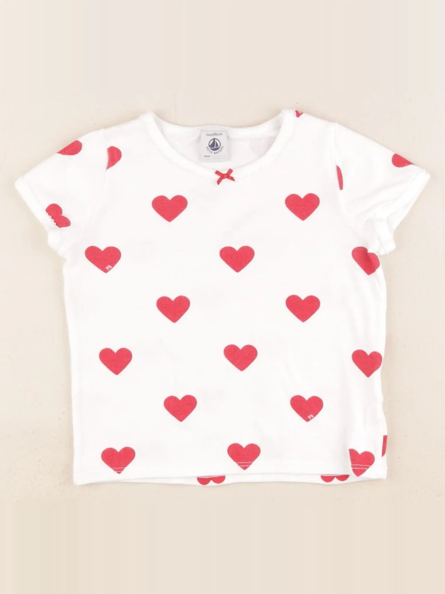 Petit Bateau - maillot de corps blanc, rouge - 2 ans