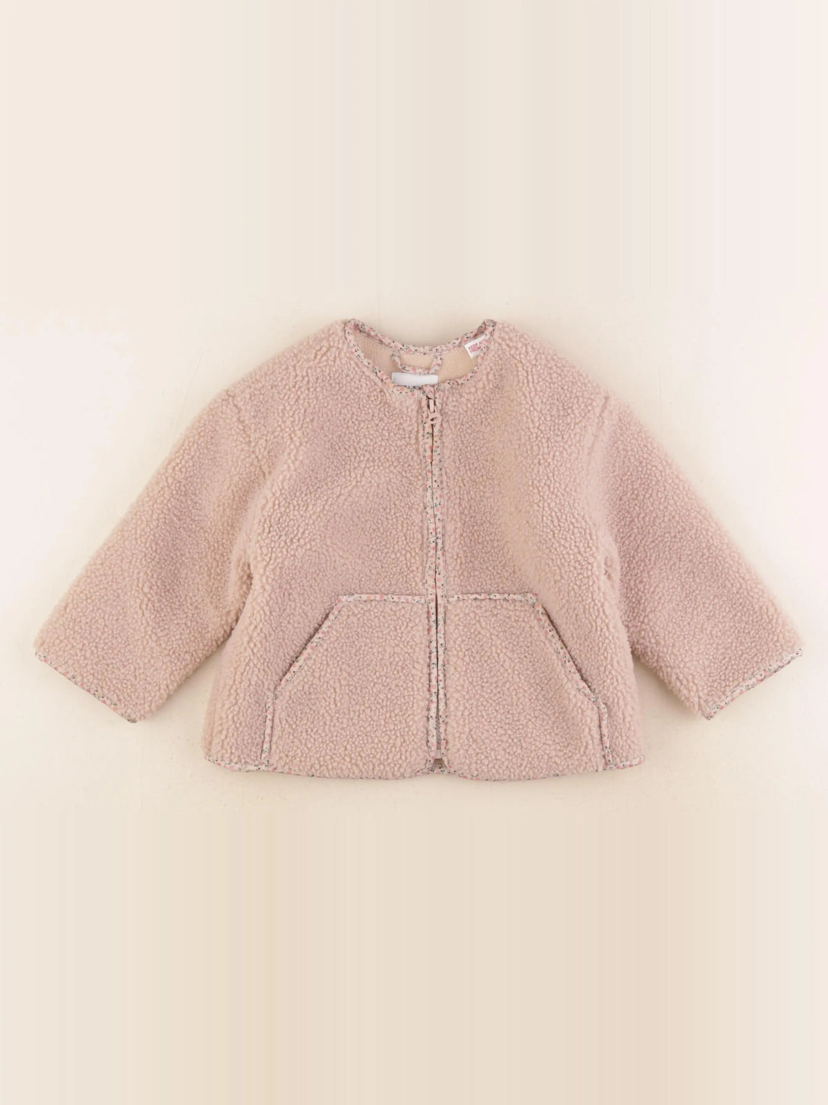 Zara - veste doublé marron, rose - 12/18 mois