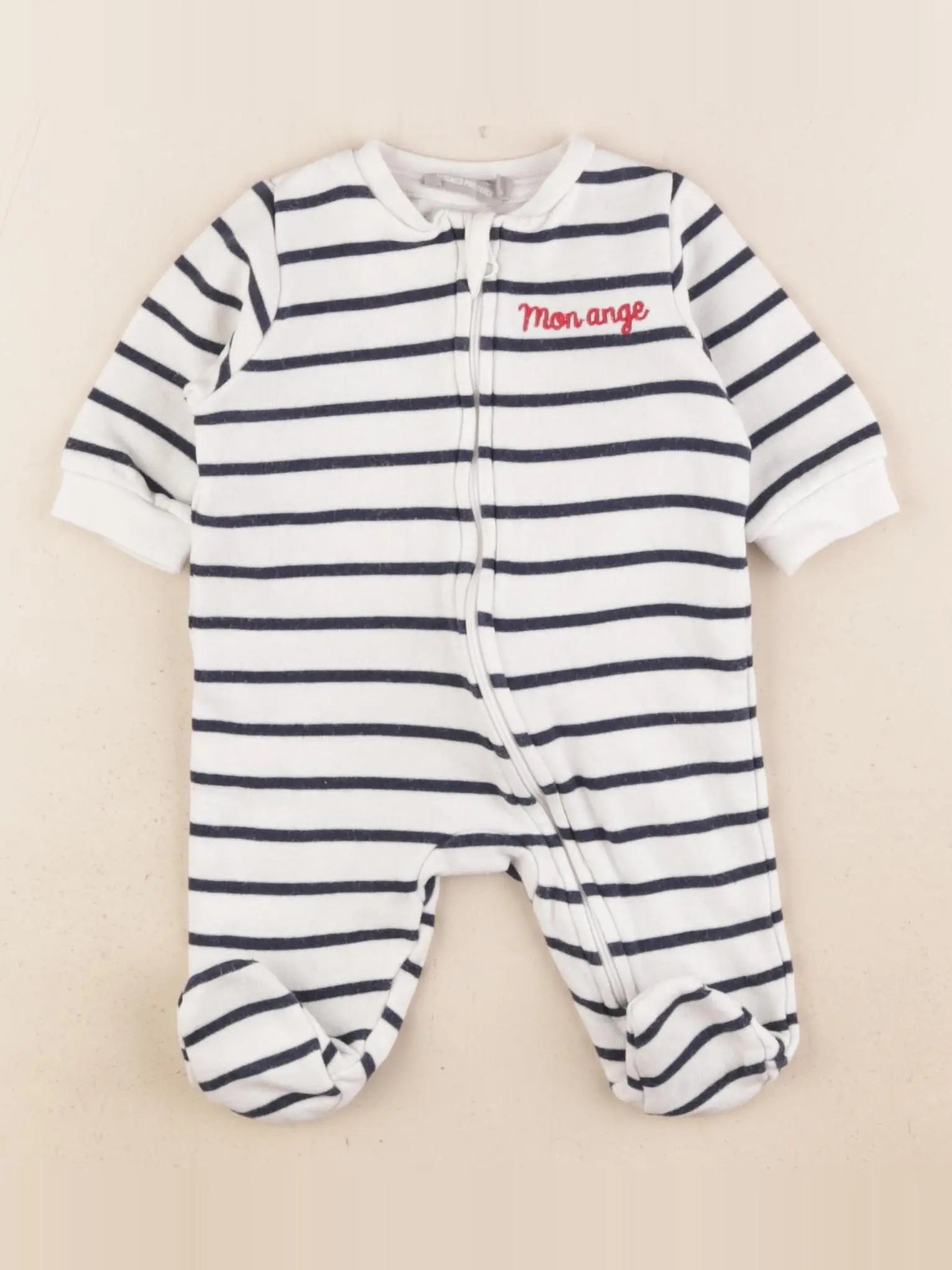 Boutchou - pyjama coton blanc, bleu - 1 mois