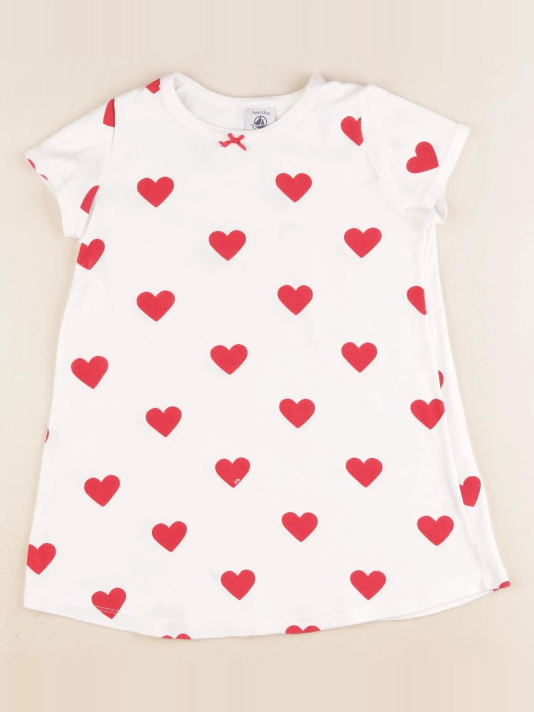 Petit Bateau - chemise de nuit coton blanc, rouge - 3 ans