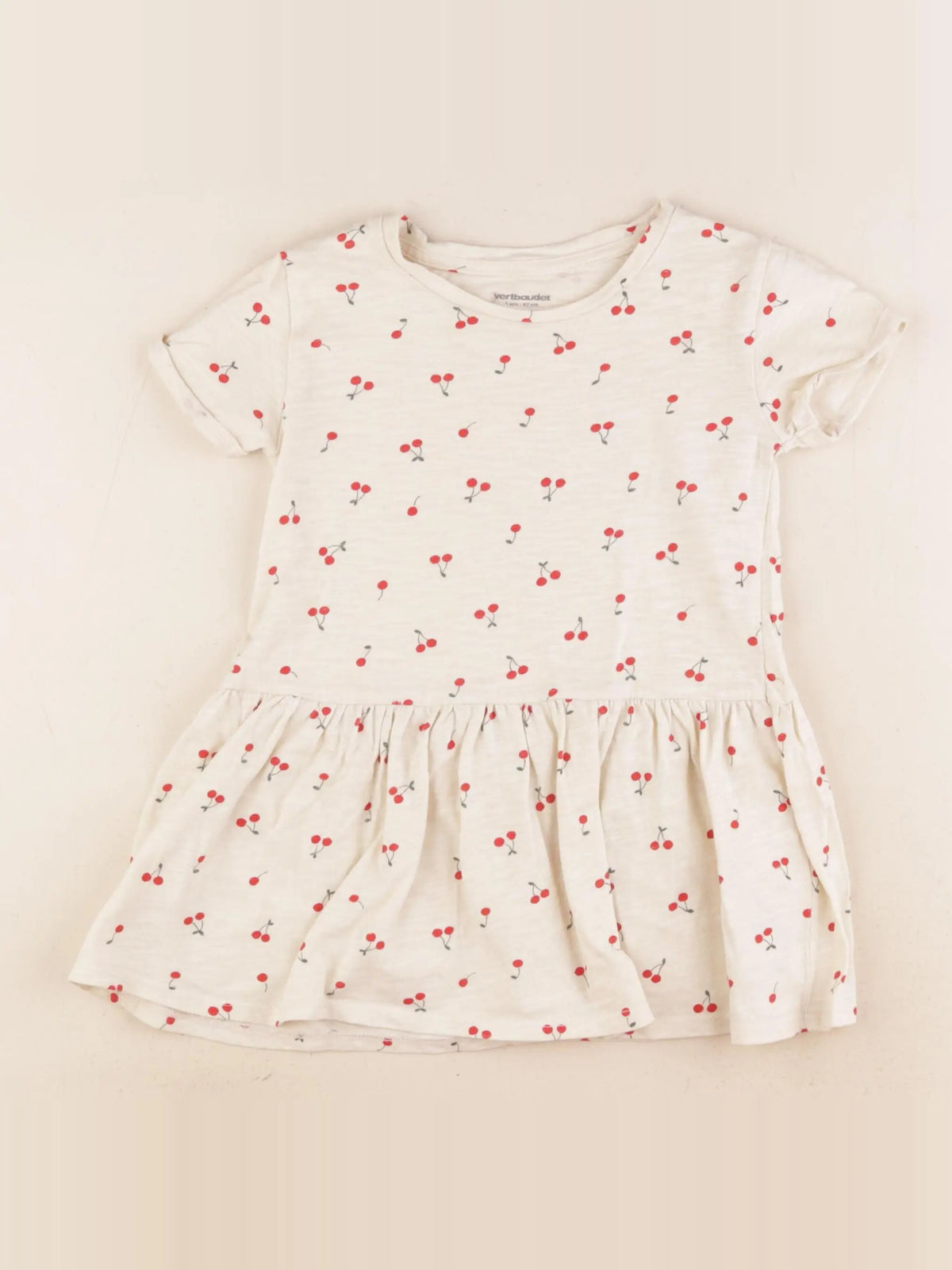 Vertbaudet - robe beige, rouge - 3 ans