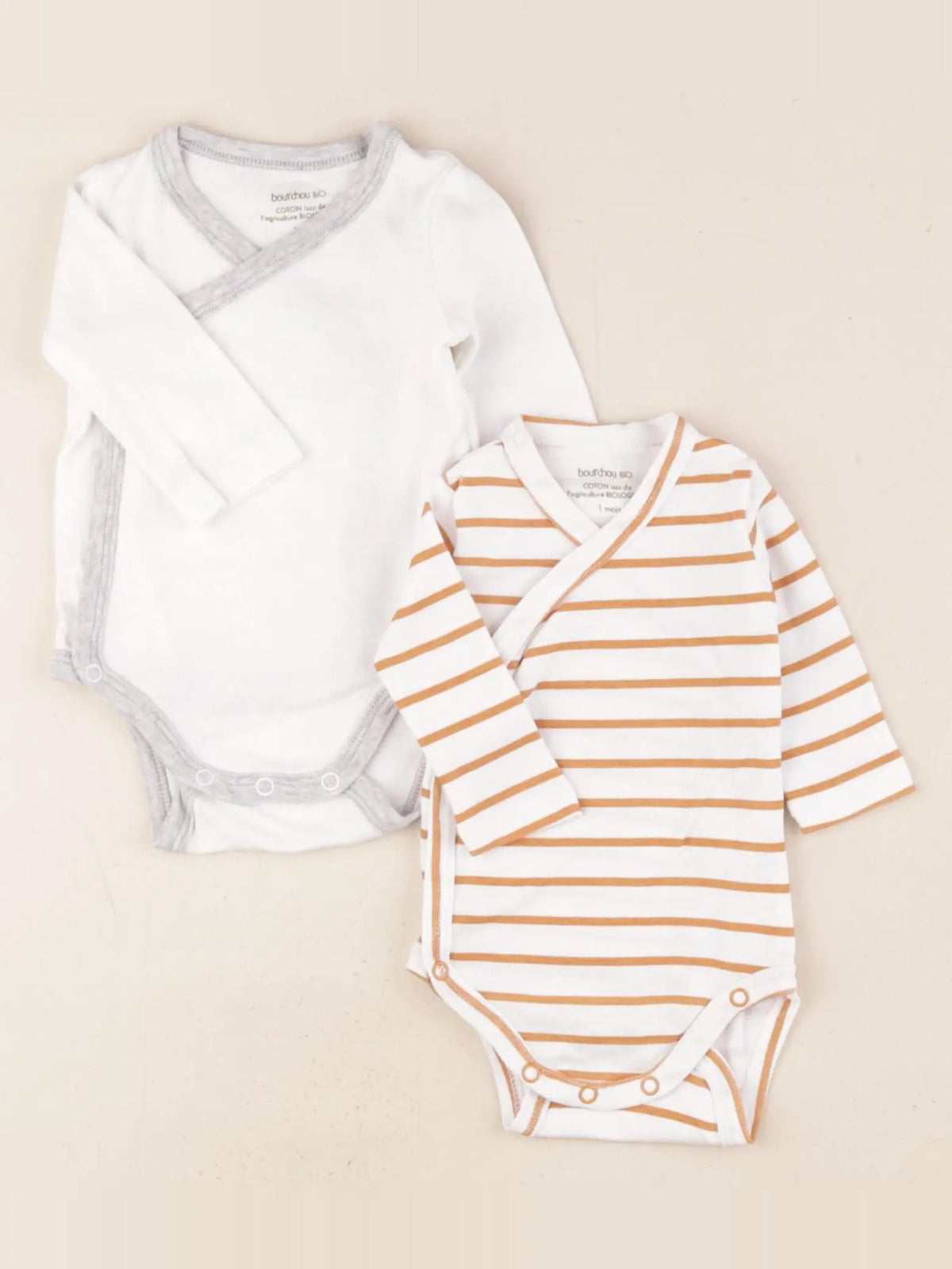 Boutchou - lot de 2 bodies en coton blanc, marron - 1 mois