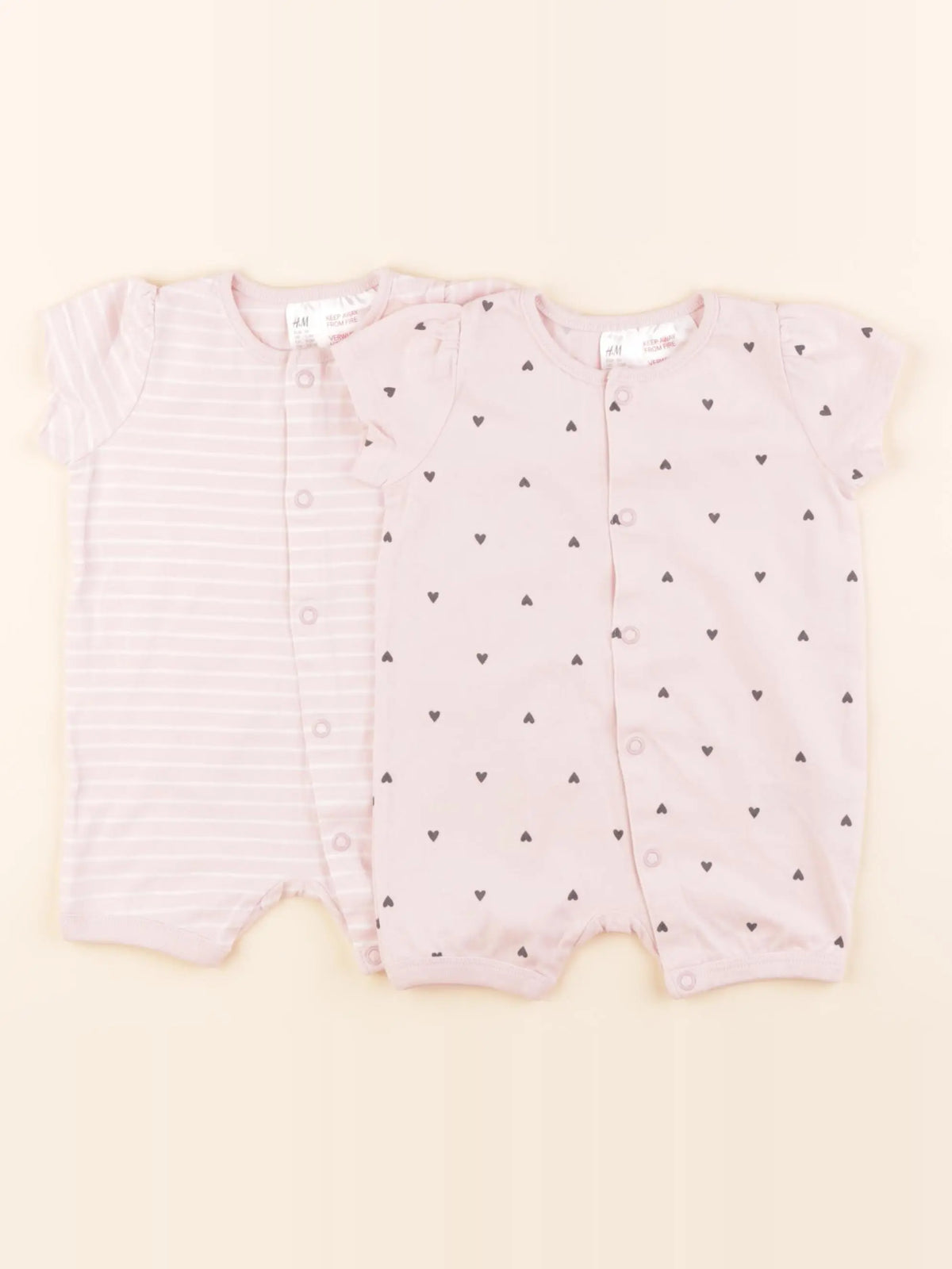 H&M - lot de 2 pyjamas coton rose - 1/2 mois