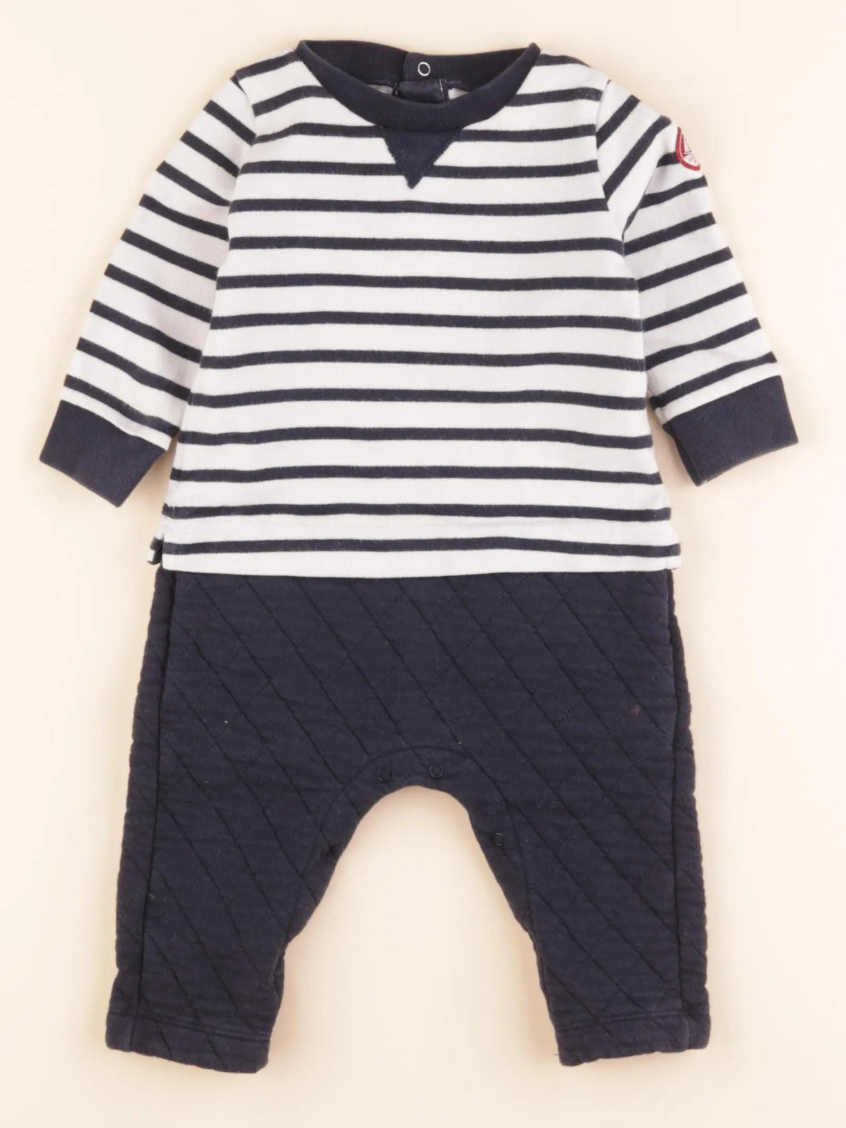 Petit Bateau - combinaison bleu, blanc - 12 mois