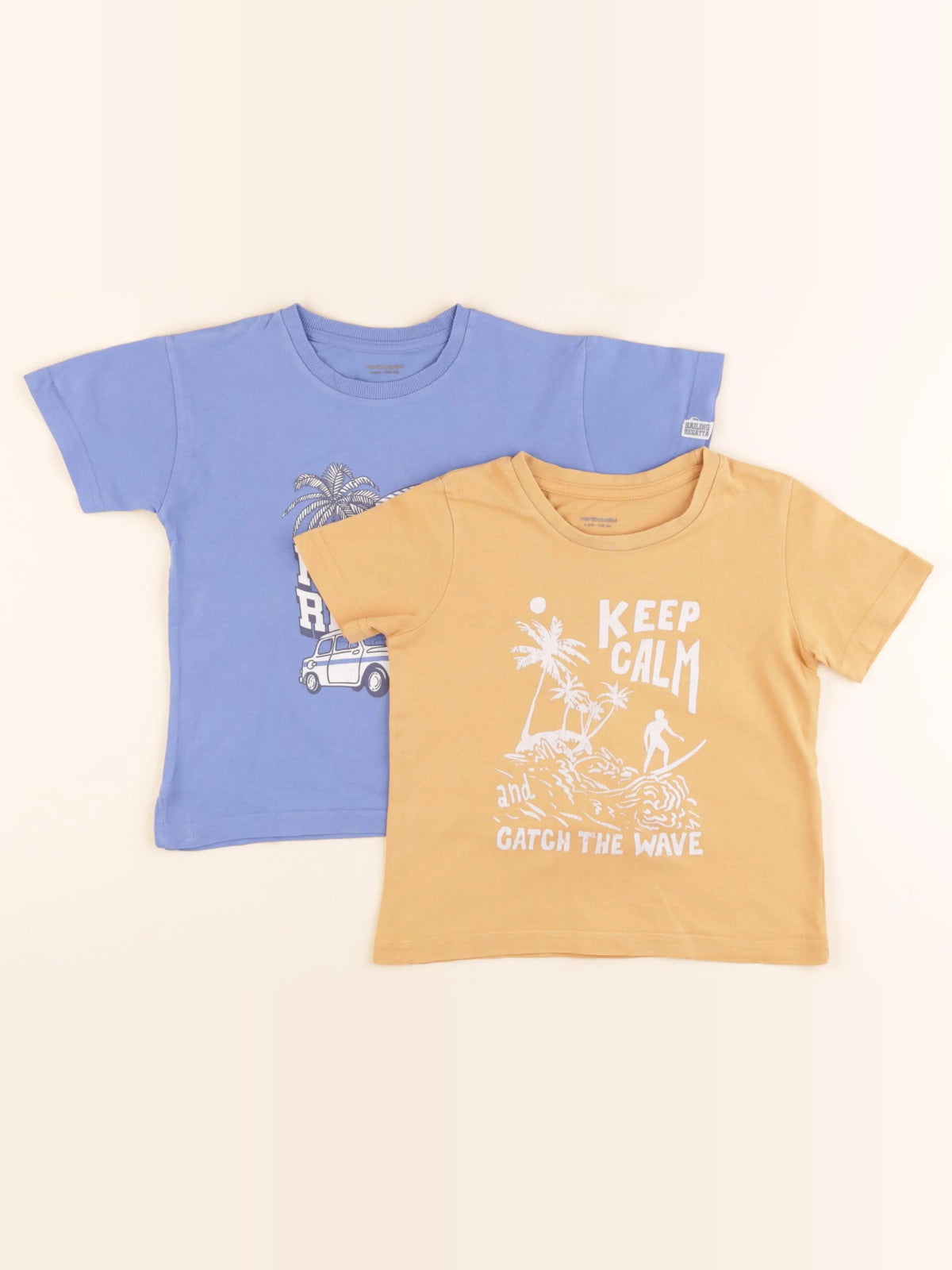 Vertbaudet - lot de 2 tee-shirts bleu, orange - 4 ans
