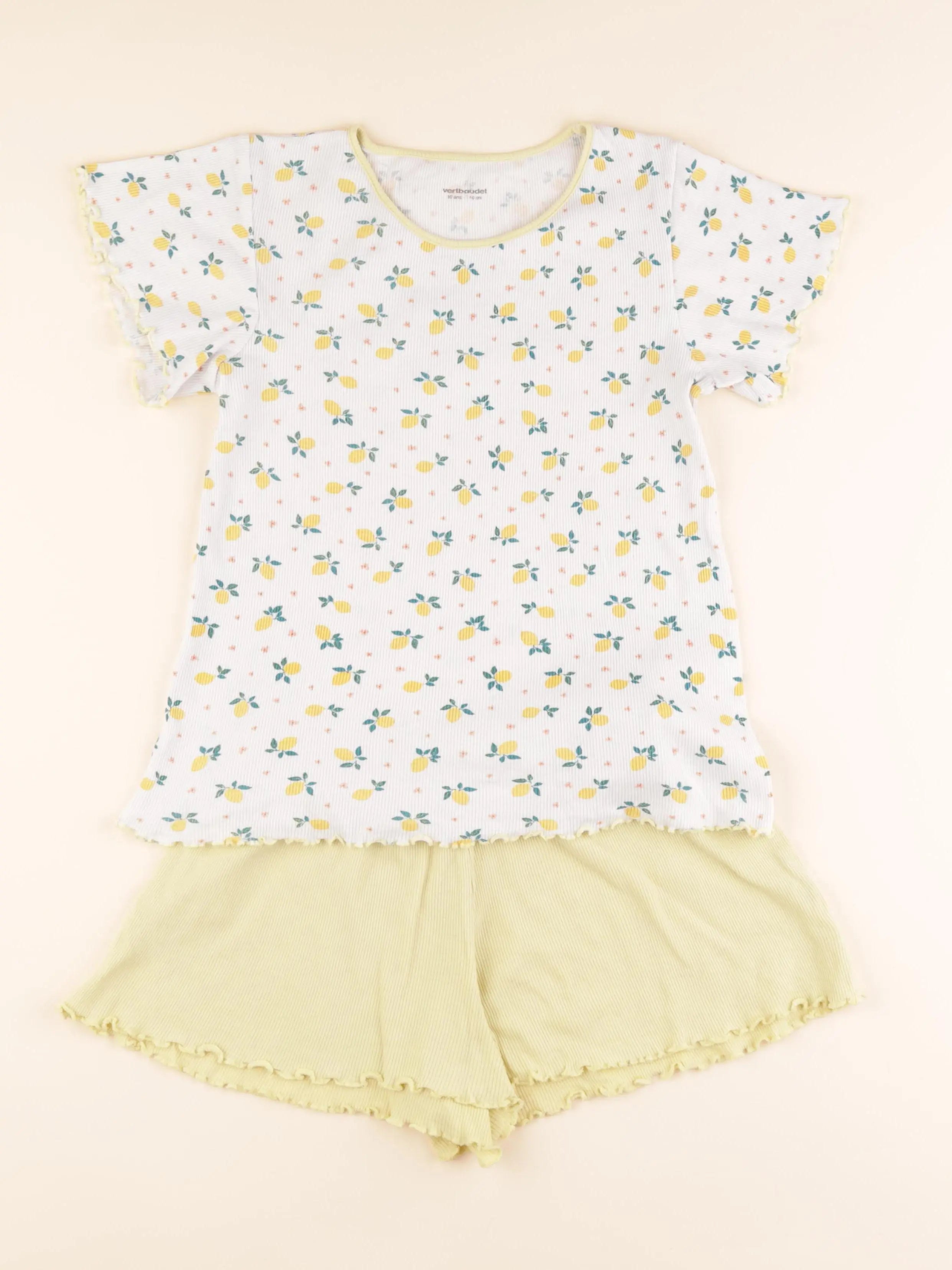 Vertbaudet - pyjama coton jaune, blanc - 10 ans