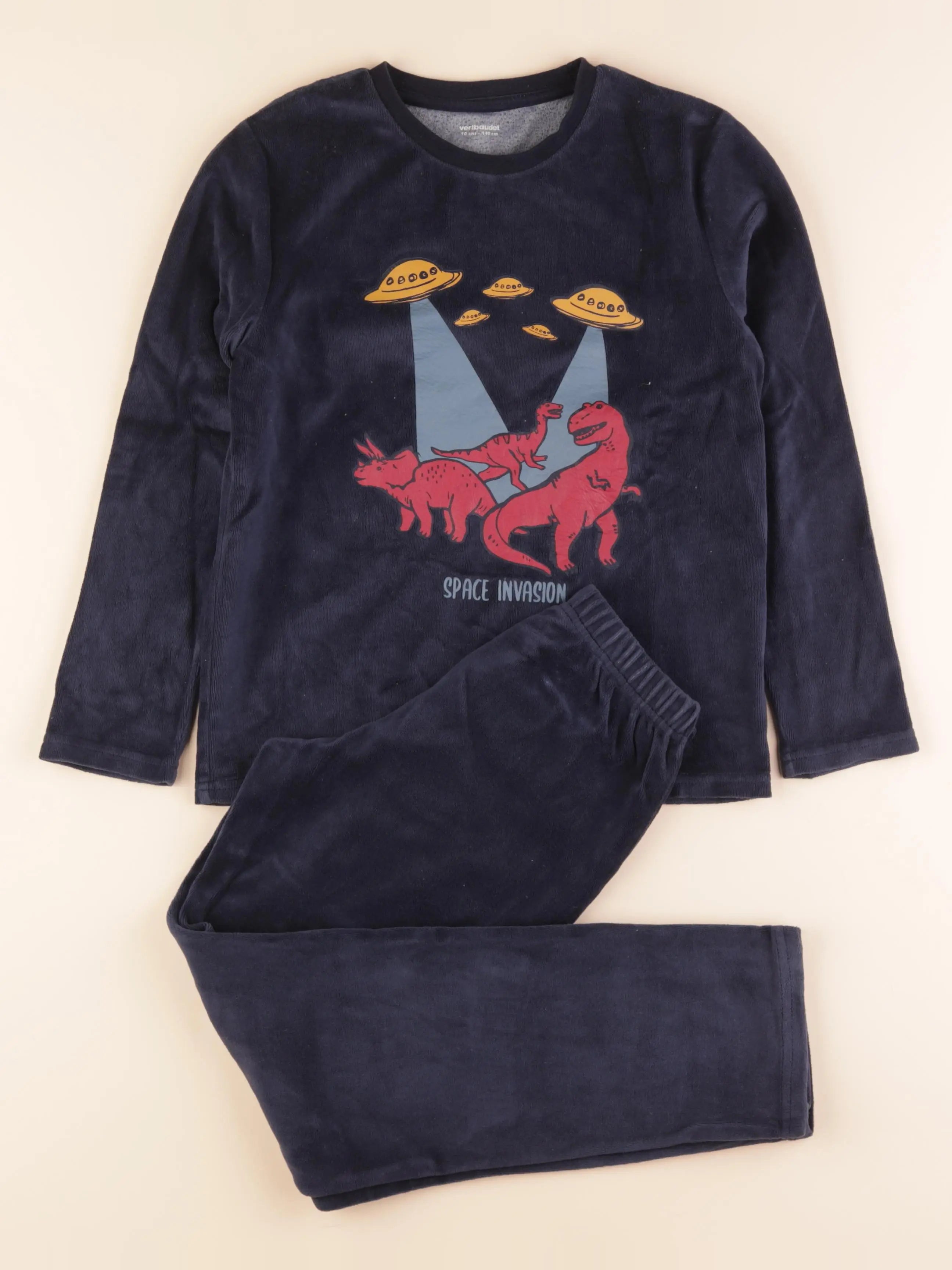 Vertbaudet - pyjama velours bleu - 10 ans