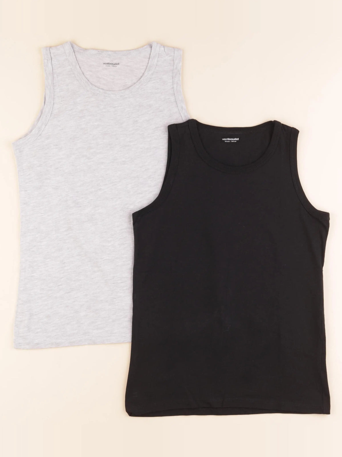 Vertbaudet - lot de 2 maillots de corps gris, noir - 10 ans