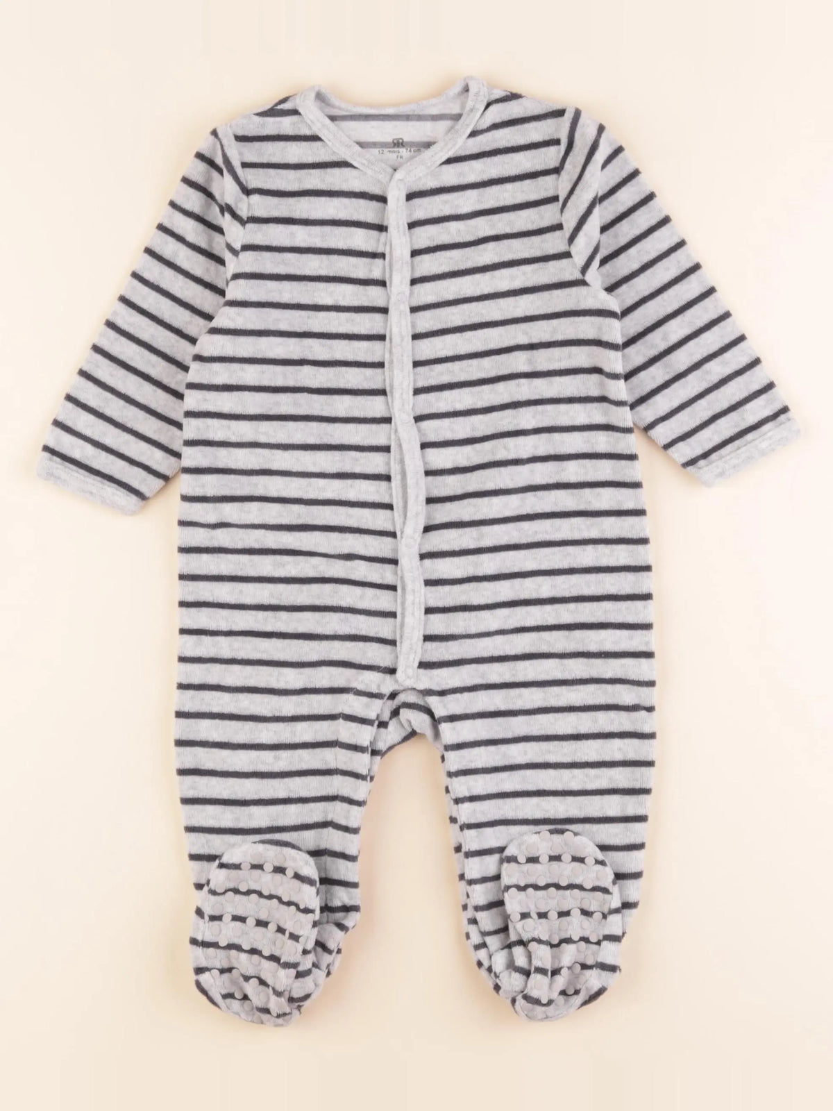 Boutchou - pyjama velours gris, bleu - 12 mois