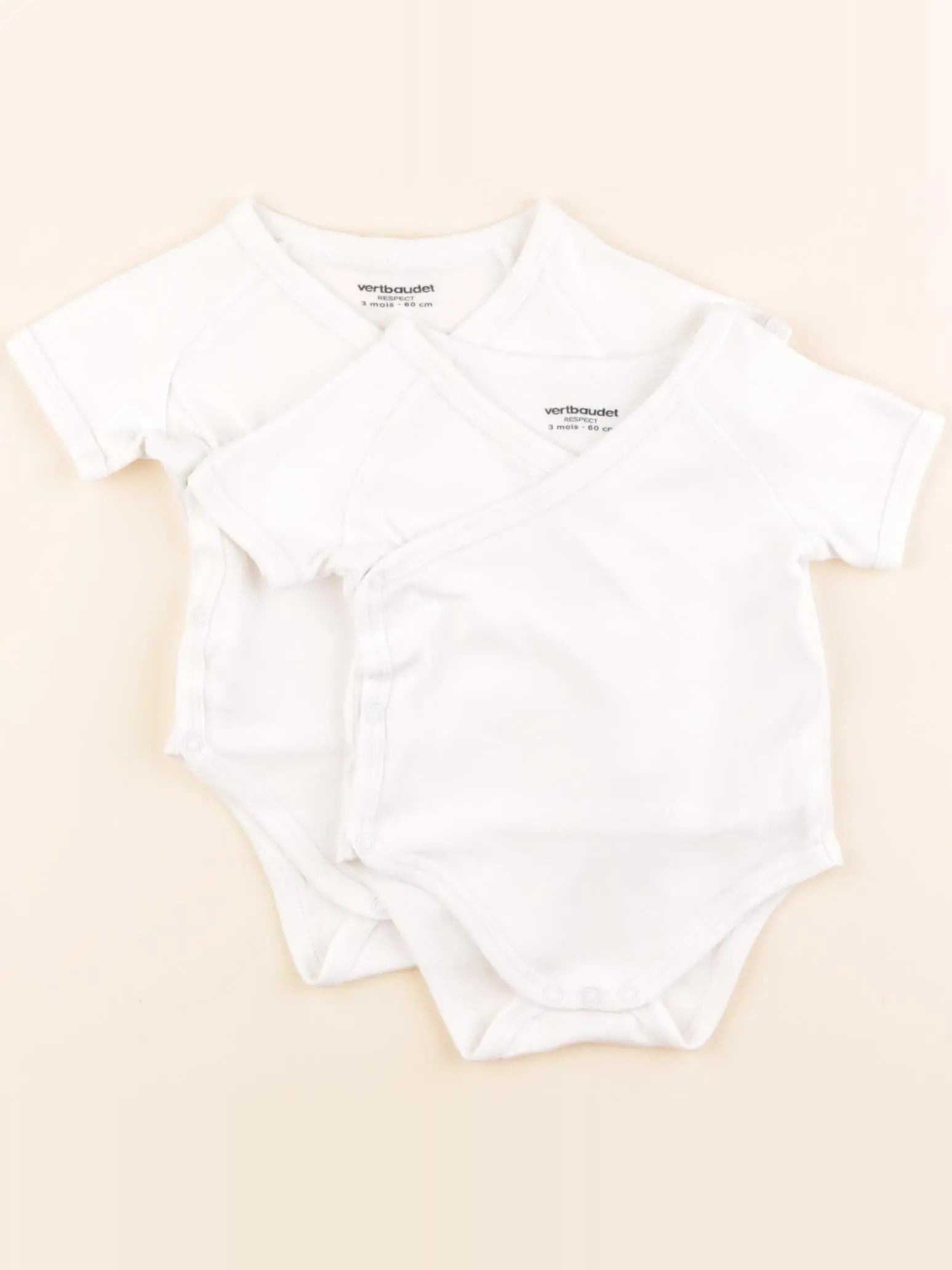 Vertbaudet - lot de 2 bodies en coton blanc - 3 mois