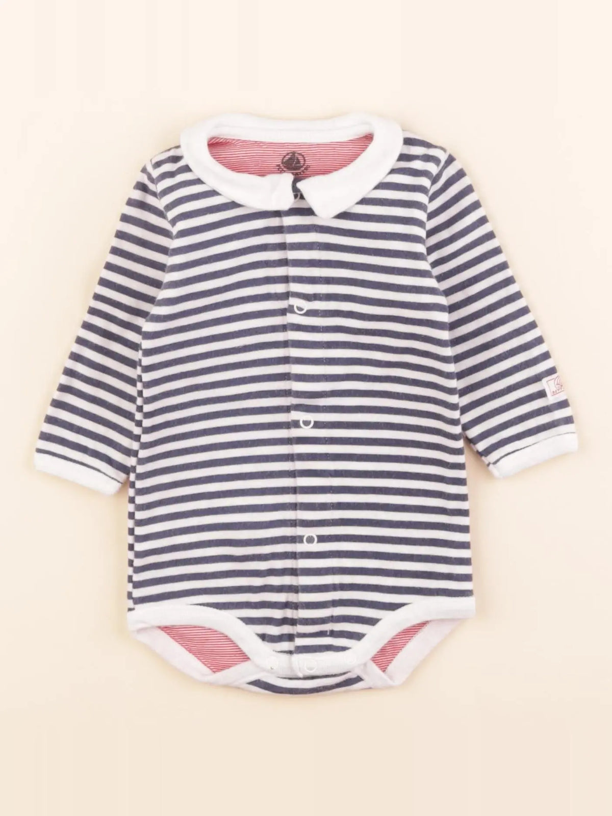 Petit Bateau - body à col bleu, blanc - 3 mois