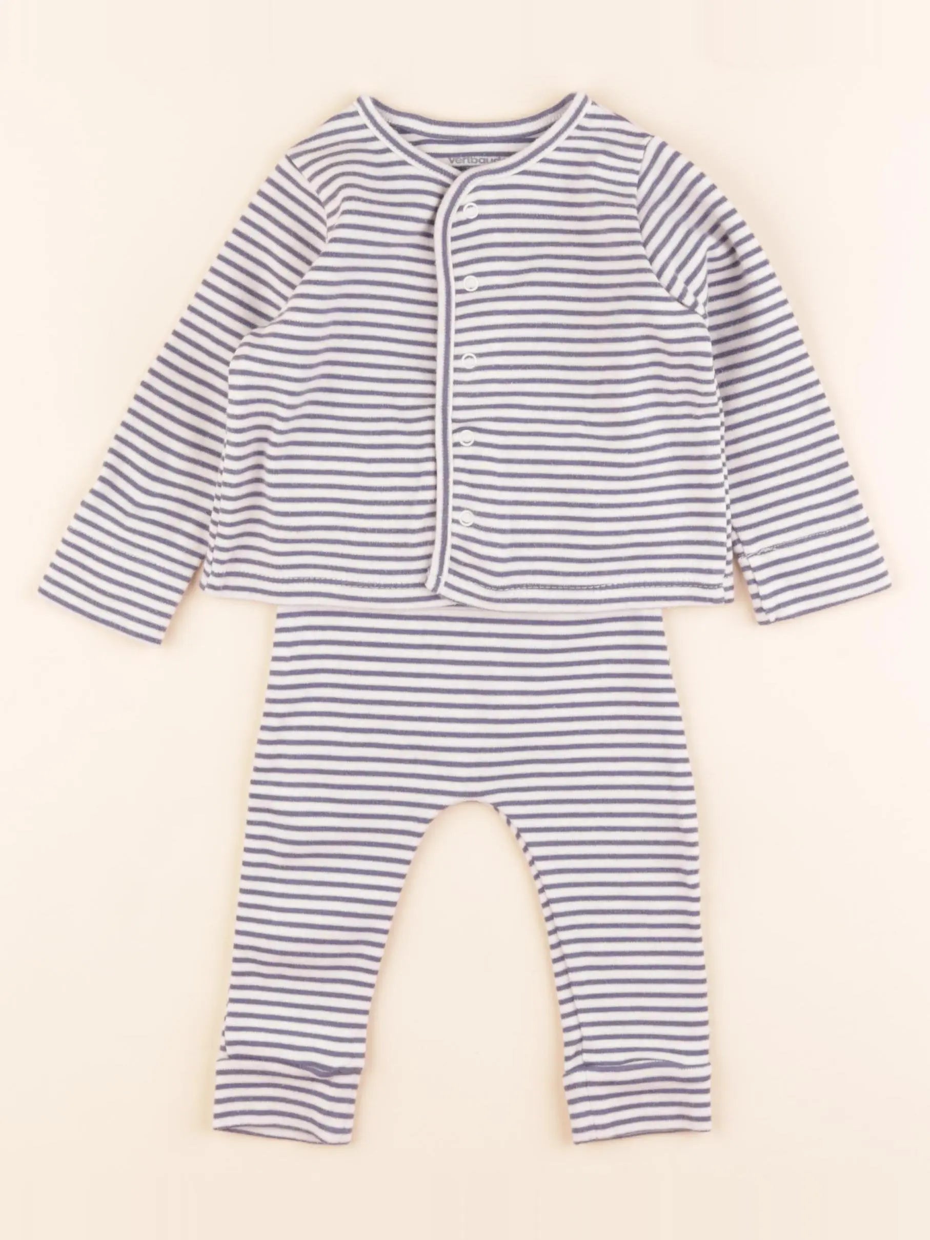 Vertbaudet - ensemble blanc, bleu - 9 mois