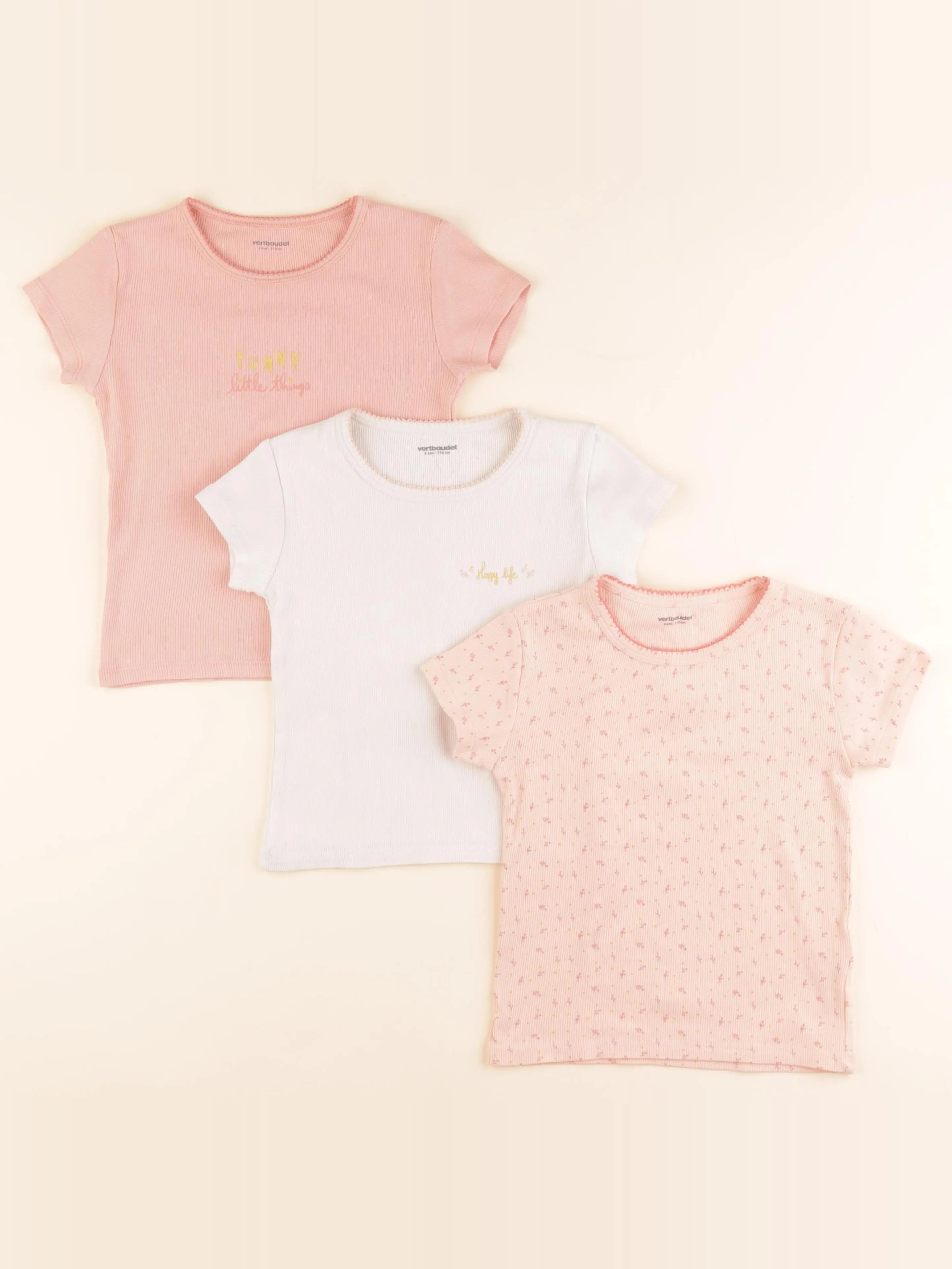 Vertbaudet - lot de 3 maillots de corps rose, beige - 5 ans