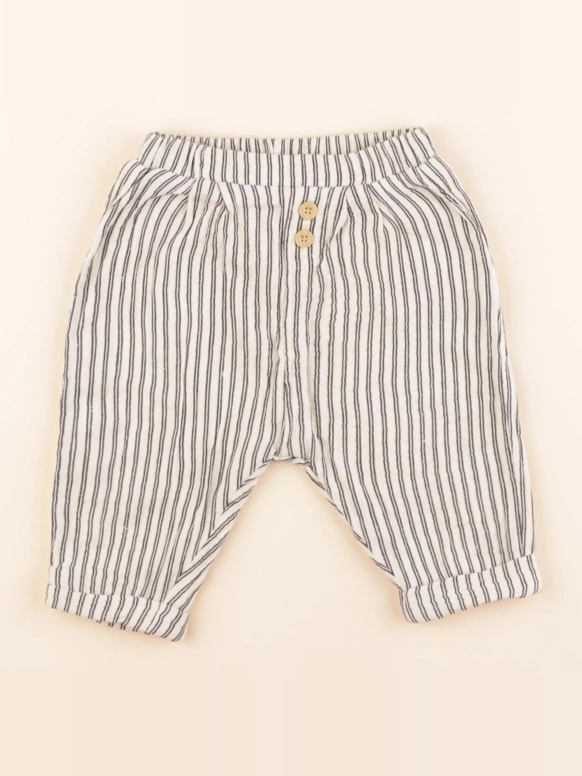 Vertbaudet - pantalon blanc, bleu - 9 mois