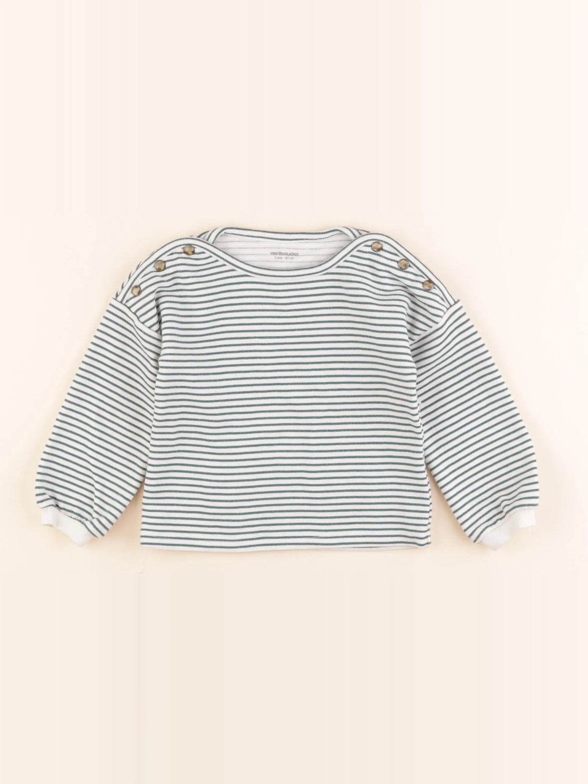 Vertbaudet - sweat blanc, vert - 3 ans